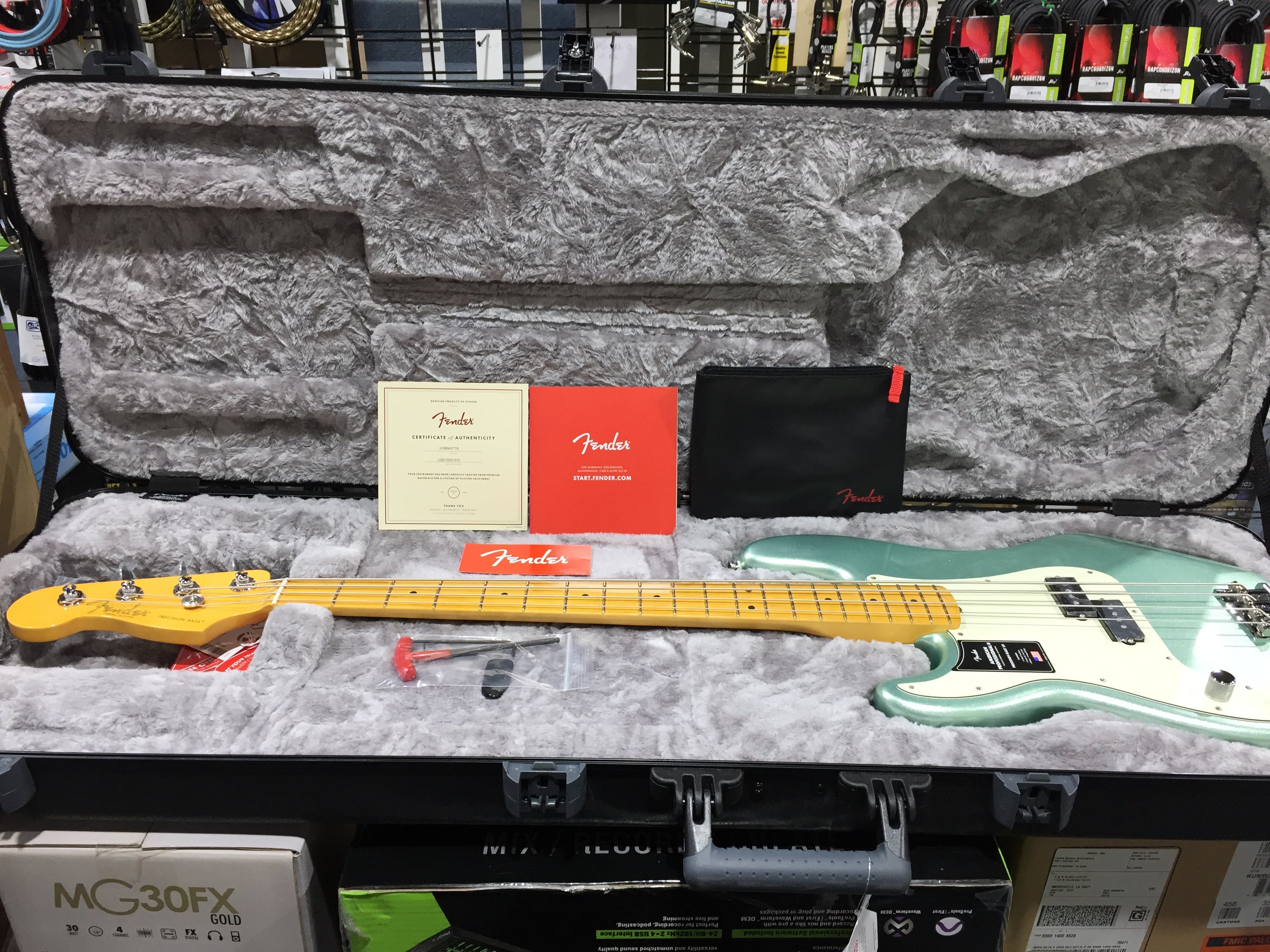 American Professional II Precision Bass, LEFT HANDED, Mystic Surf Green, Hard Case, 520