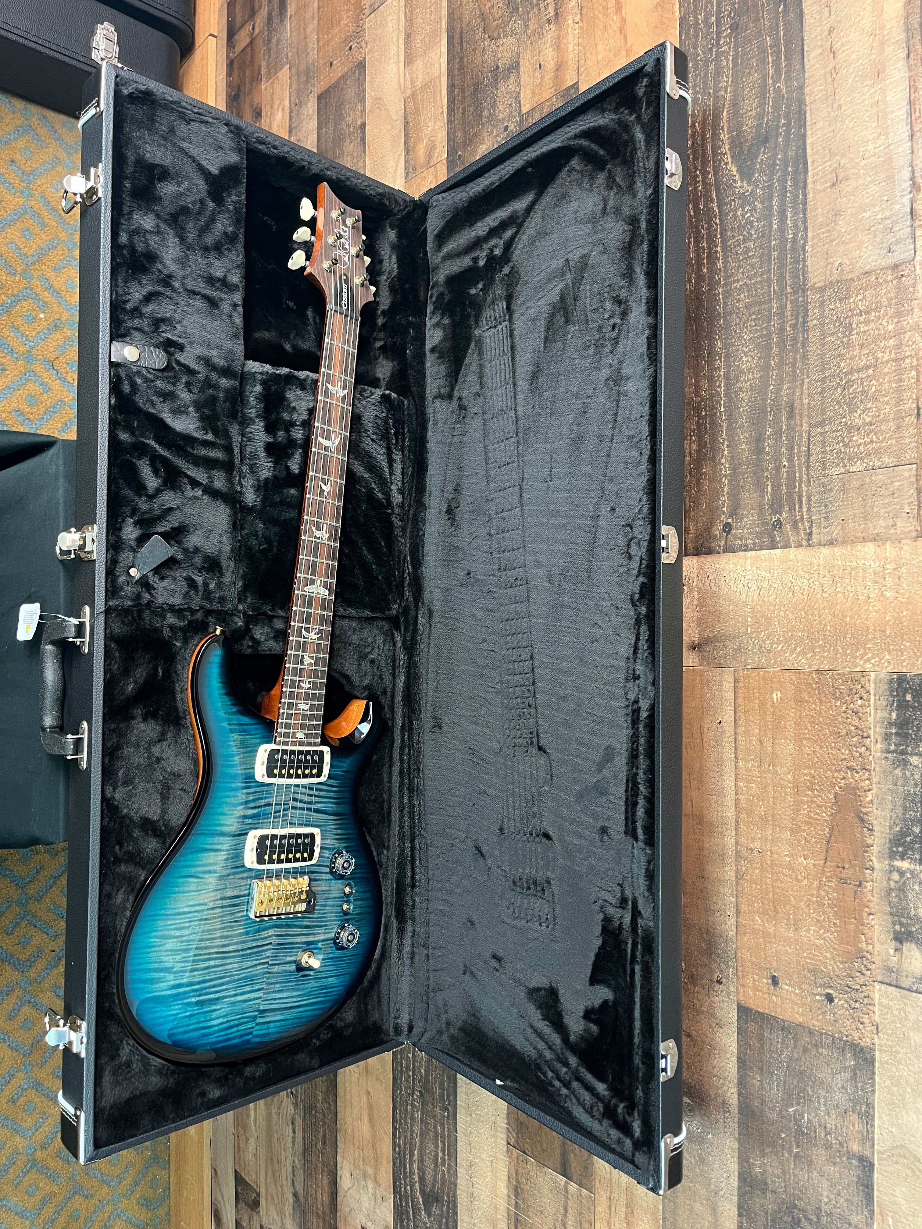 Custom 24-08 Electric Guitar, 10-top, BLEM, Custom Color, Aquableux, Smoke Wrap Burst, Natural Back, Hardcase, 203