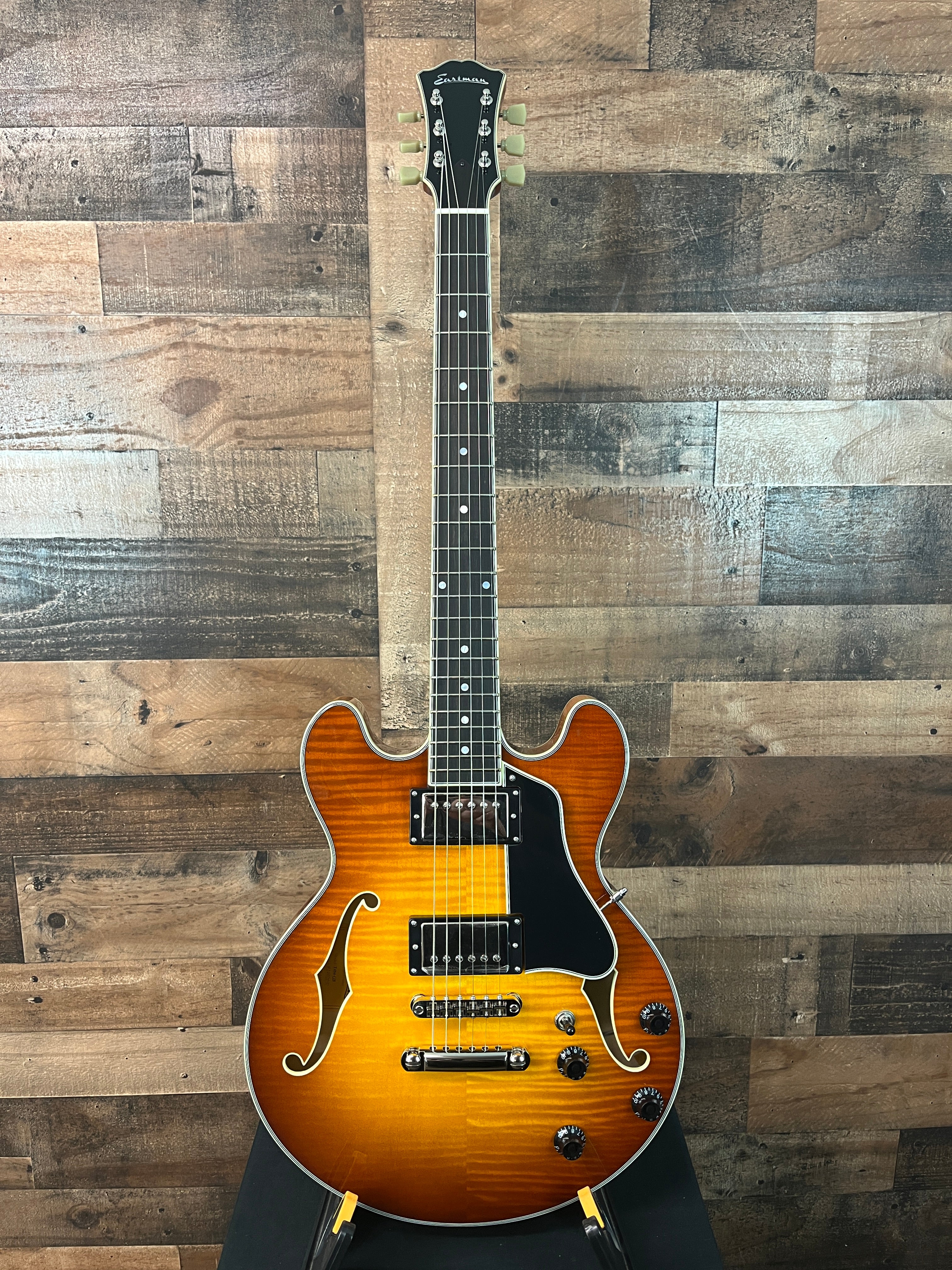 Eastman T484 Semi-Hollow Electric Guitar, Goldburst, Hard Case, 037