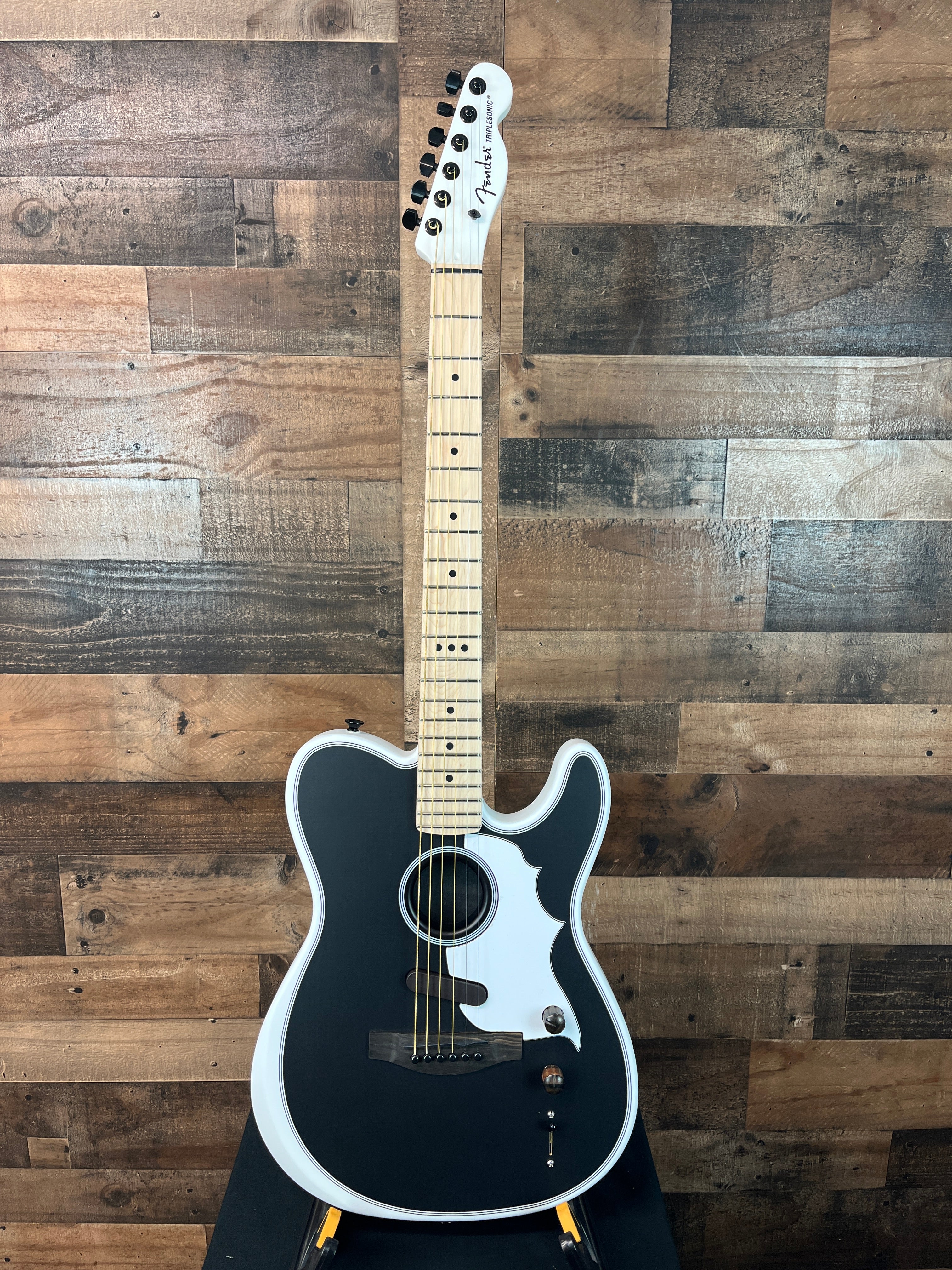 Fender Jack White Signature Triplesonic Acoustasonic Telecaster Satin Arctic White with Black Top,113