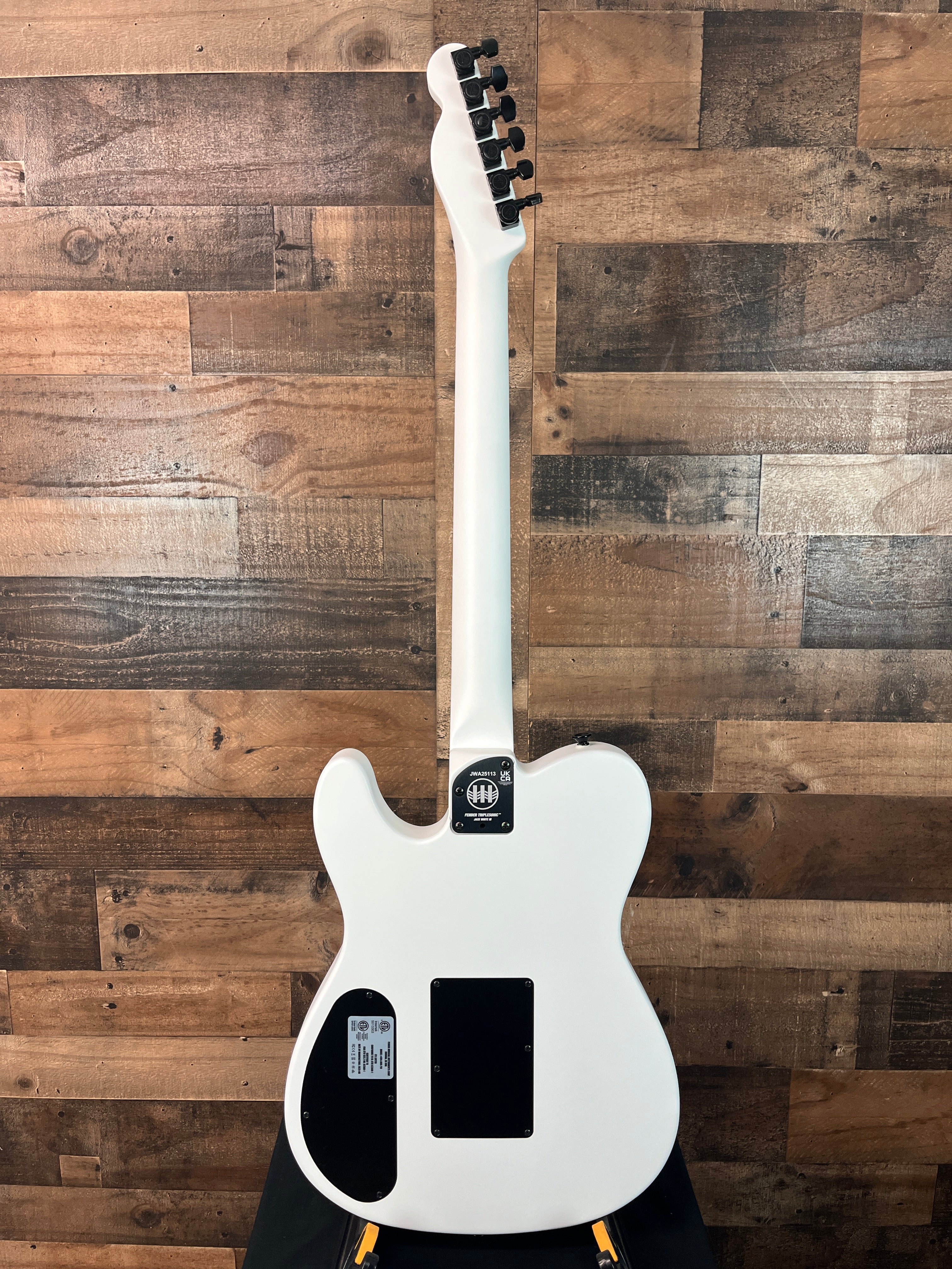 Fender Jack White Signature Triplesonic Acoustasonic Telecaster Satin Arctic White with Black Top,113