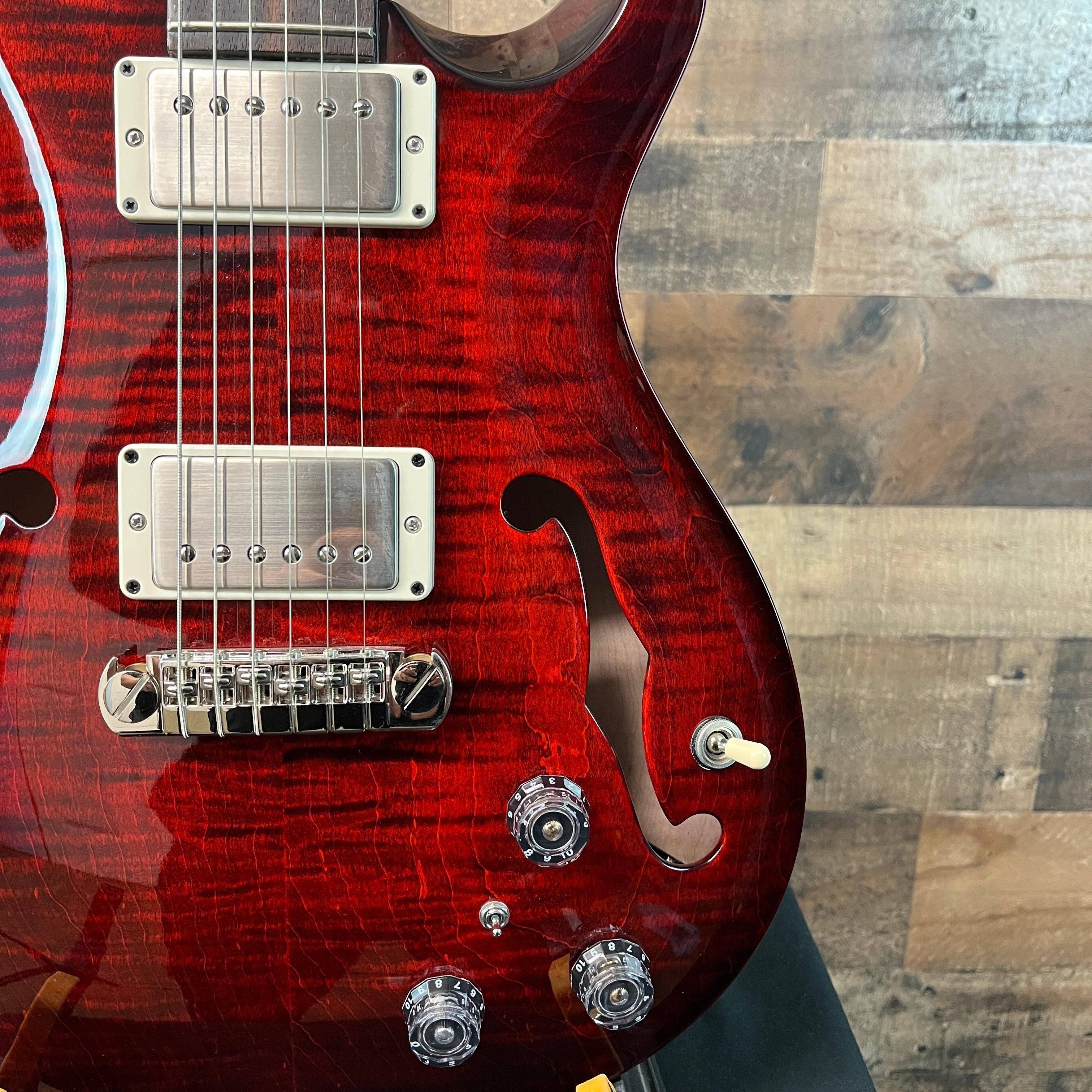 PRS Hollowbody II Piezo Electric Guitar, Custom Color Fire Red Wrap, Hard Case, 171