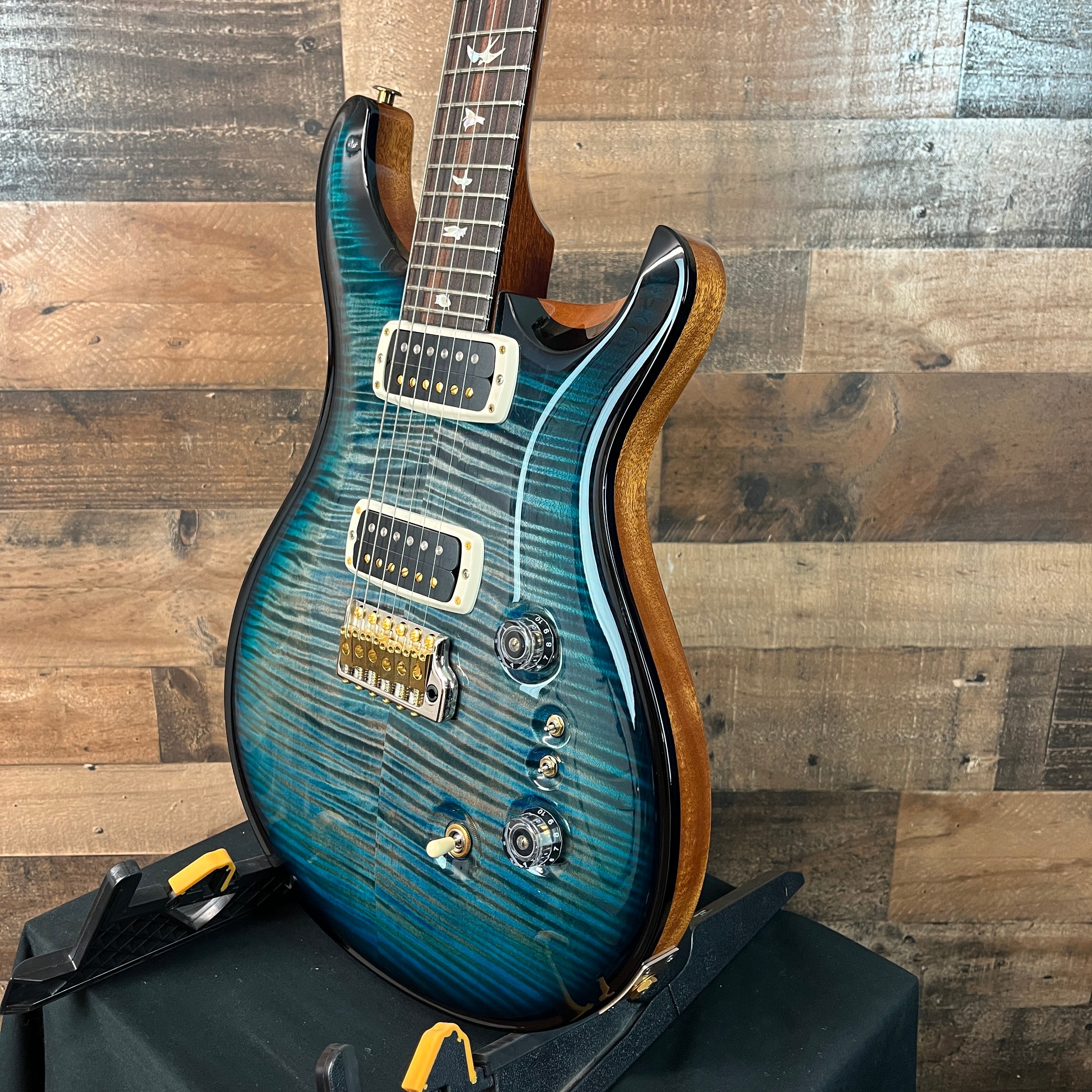 Custom 24-08 Electric Guitar, 10-top, BLEM, Custom Color, Aquableux, Smoke Wrap Burst, Natural Back, Hardcase, 203