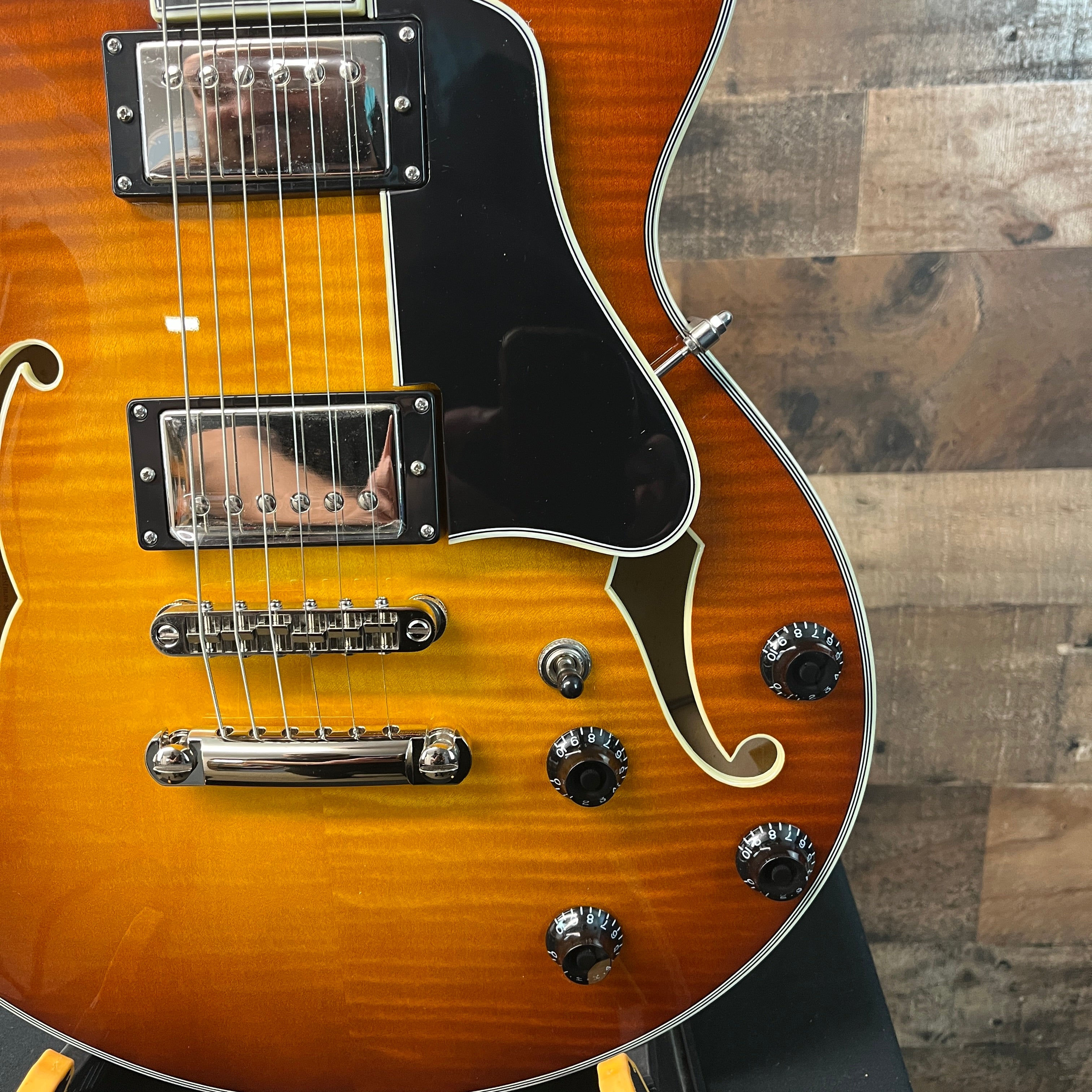 Eastman T484 Semi-Hollow Electric Guitar, Goldburst, Hard Case, 037
