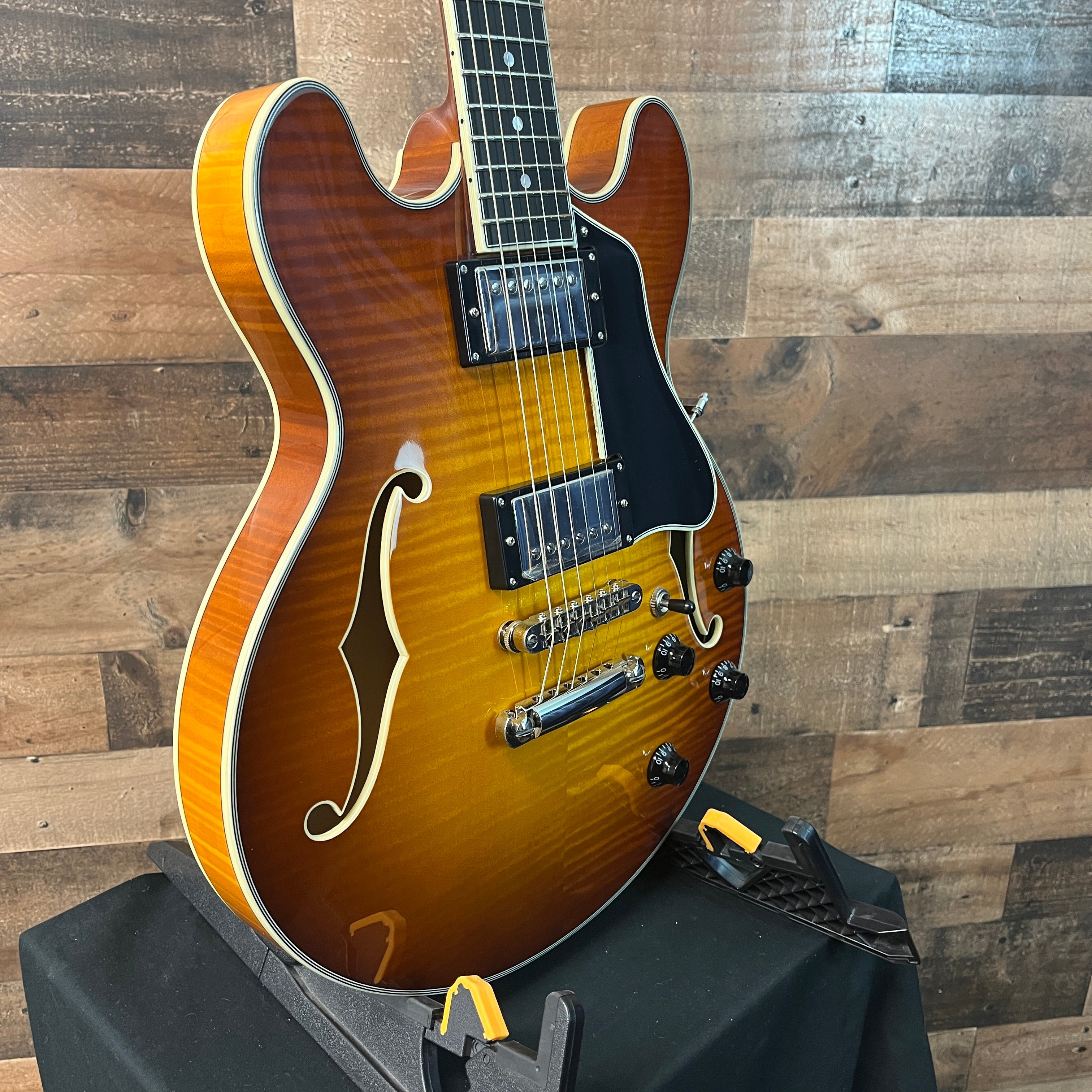 Eastman T484 Semi-Hollow Electric Guitar, Goldburst, Hard Case, 037