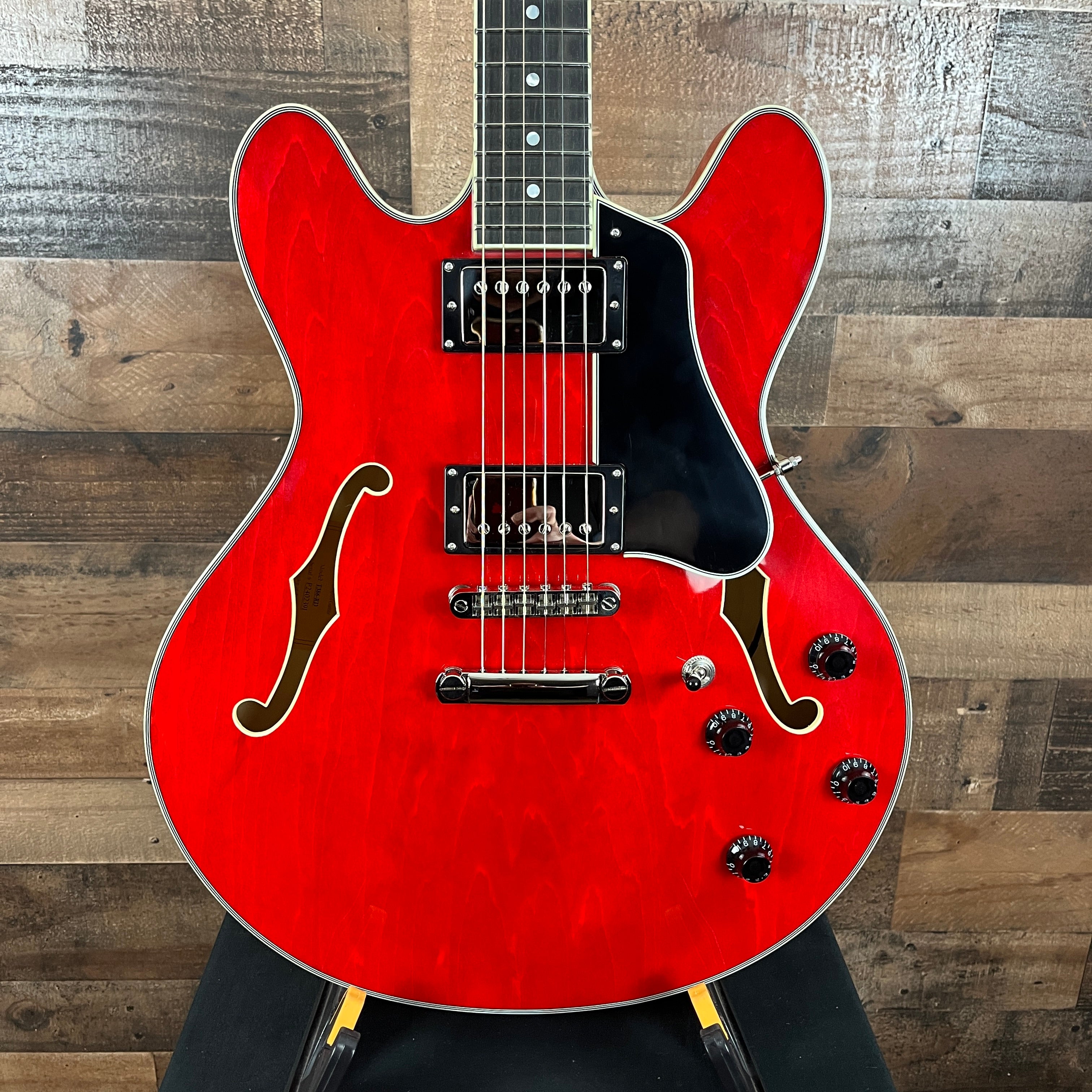 T386-RD Semi-hollow Electric Guitar, Transparent Red, Hardcase, 391