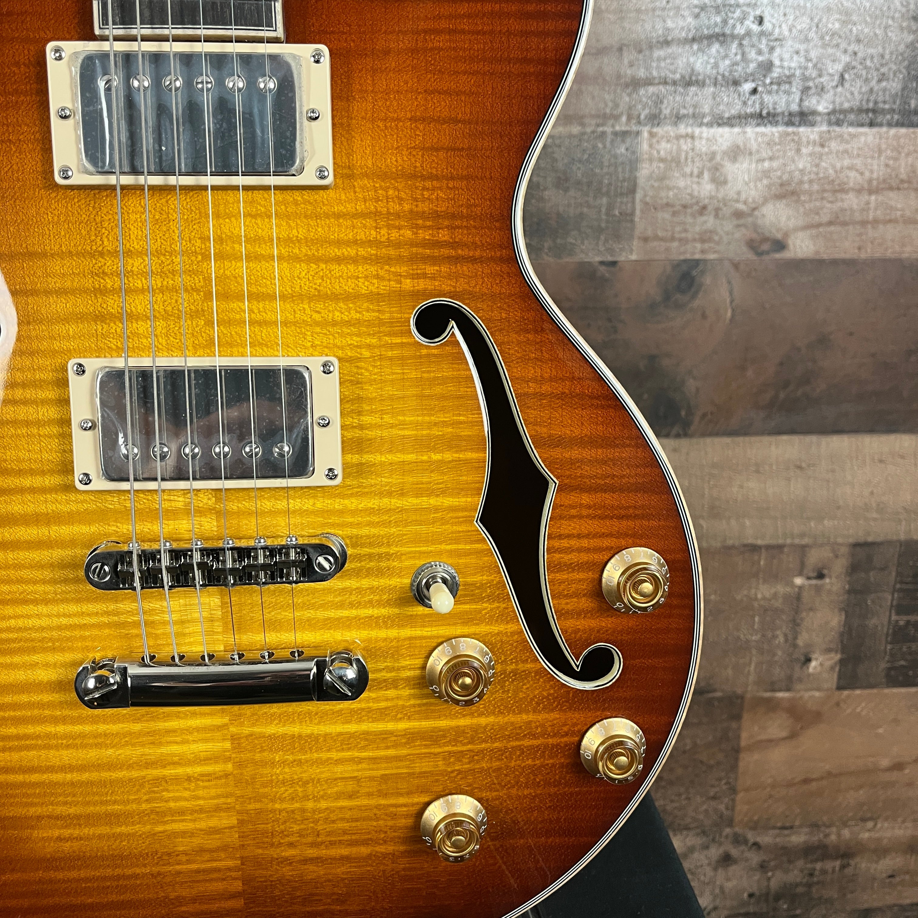 T184MX-GB Semi-hollow Electric Guitar, Goldburst, Hardcase, 248