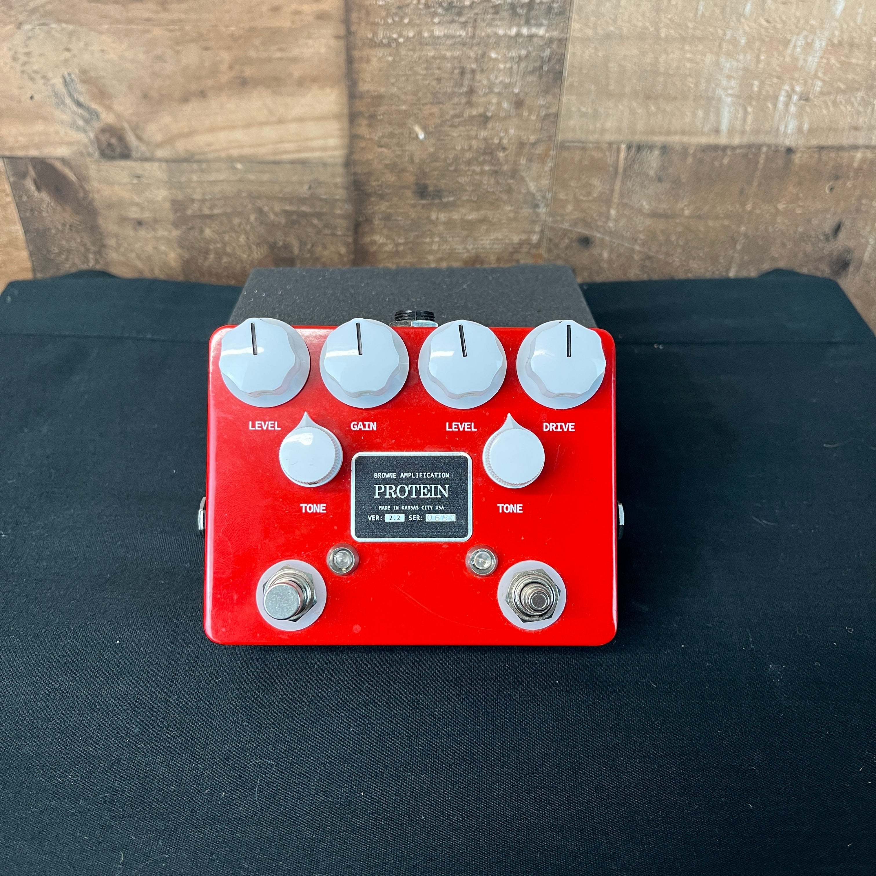 USED Browne Amplification Protein Dual Overdrive Pedal Ver. 2.2, in Red