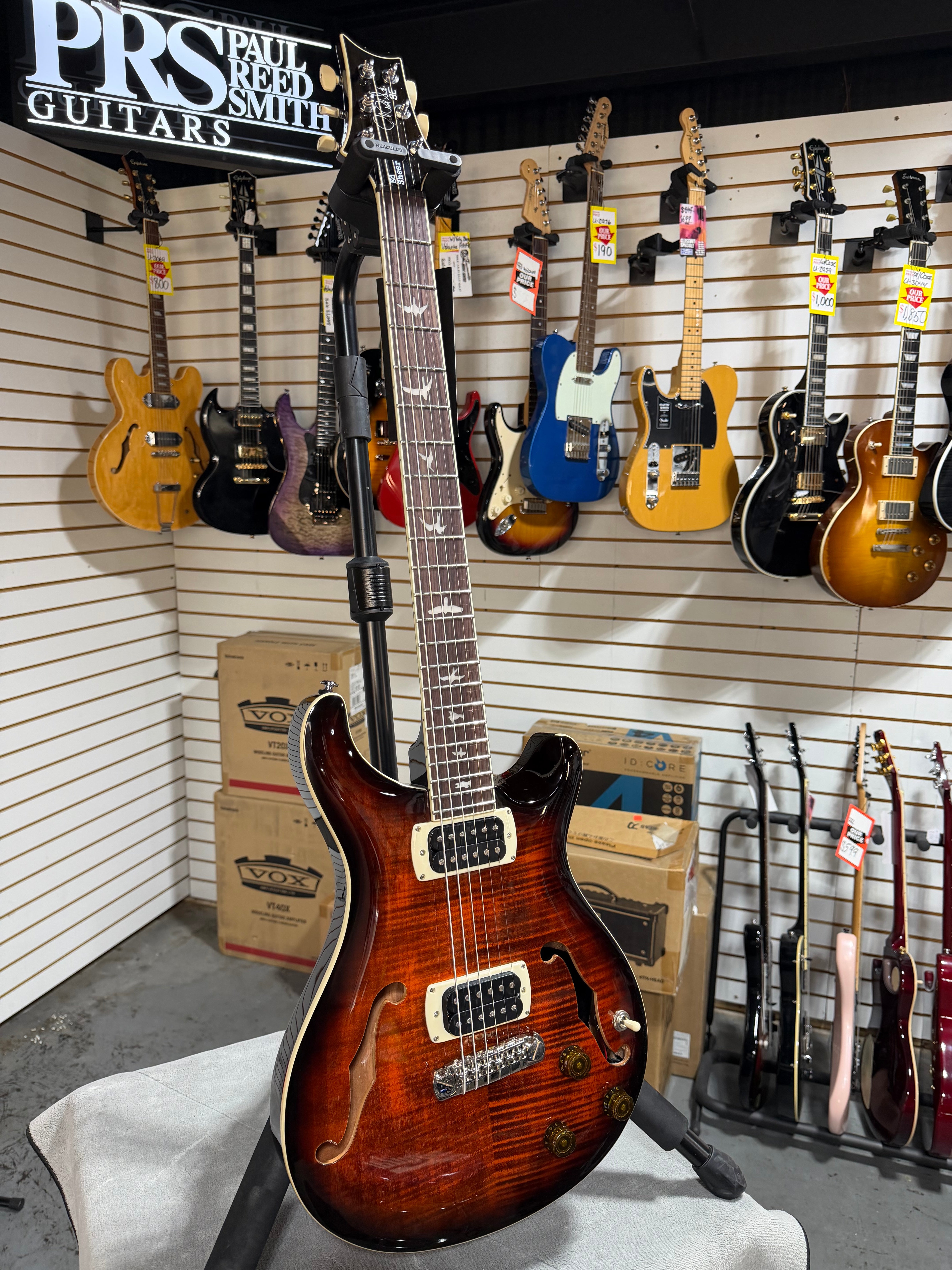 PRS SE Ed Sheeran Signature Hollowbody I Piezo Baritone Orange Tiger Smokeburst