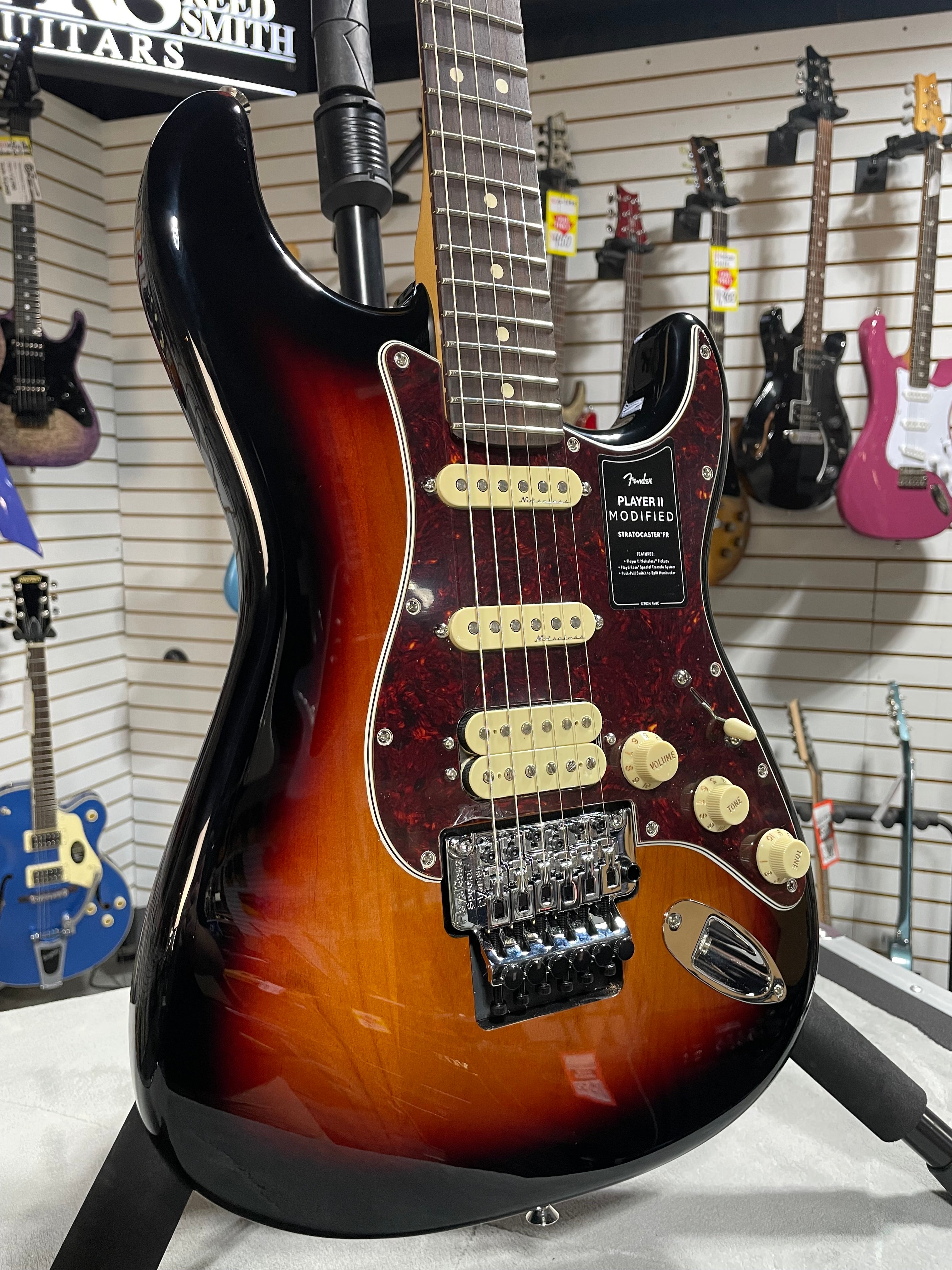 Player II Modified Stratocaster HSS Floyd Rose Electric Guitar - 3-tone Sunburst, Rosewood Fingerboard #728 GET PLEK'D!