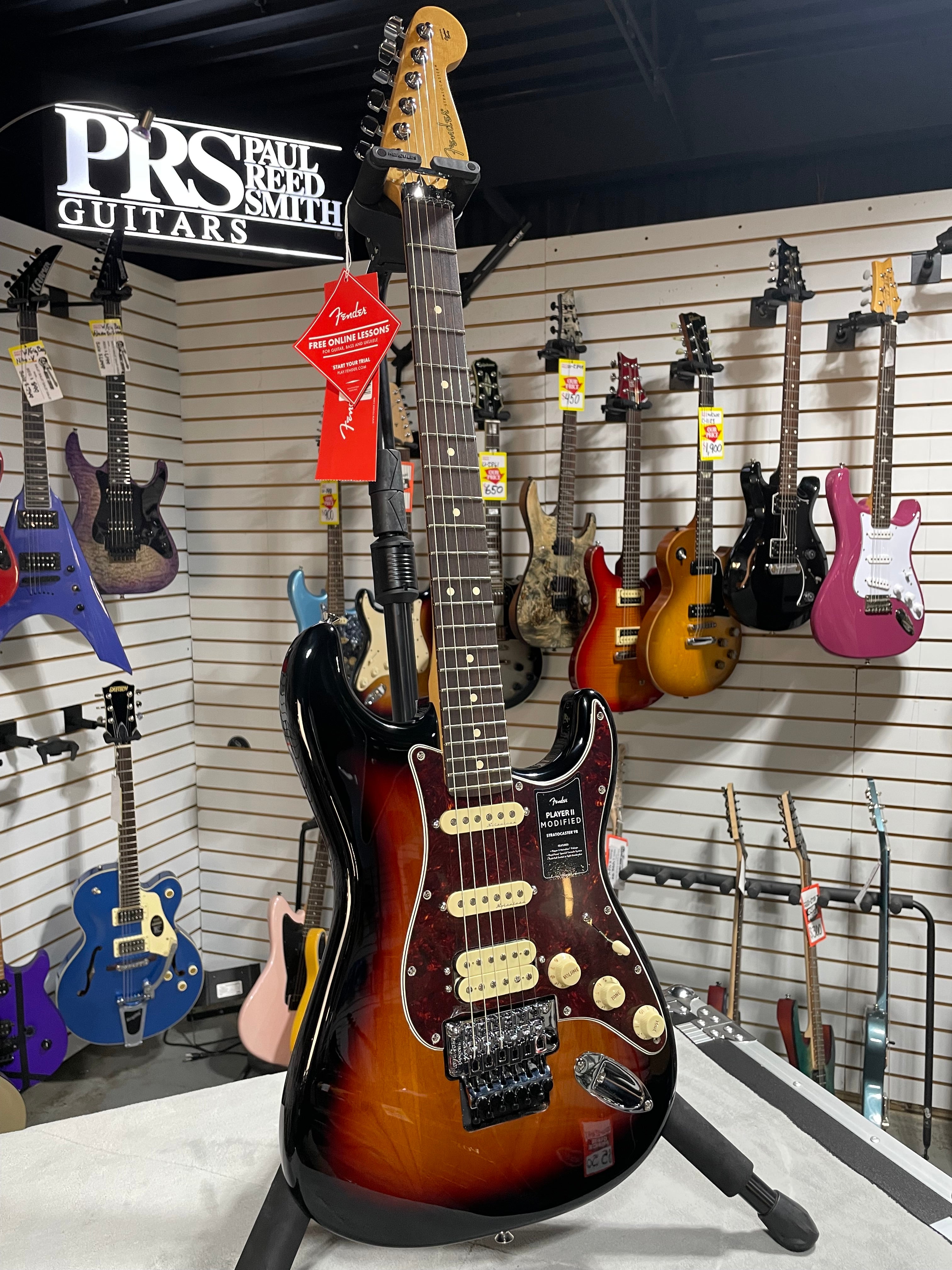 Player II Modified Stratocaster HSS Floyd Rose Electric Guitar - 3-tone Sunburst, Rosewood Fingerboard #728 GET PLEK'D!