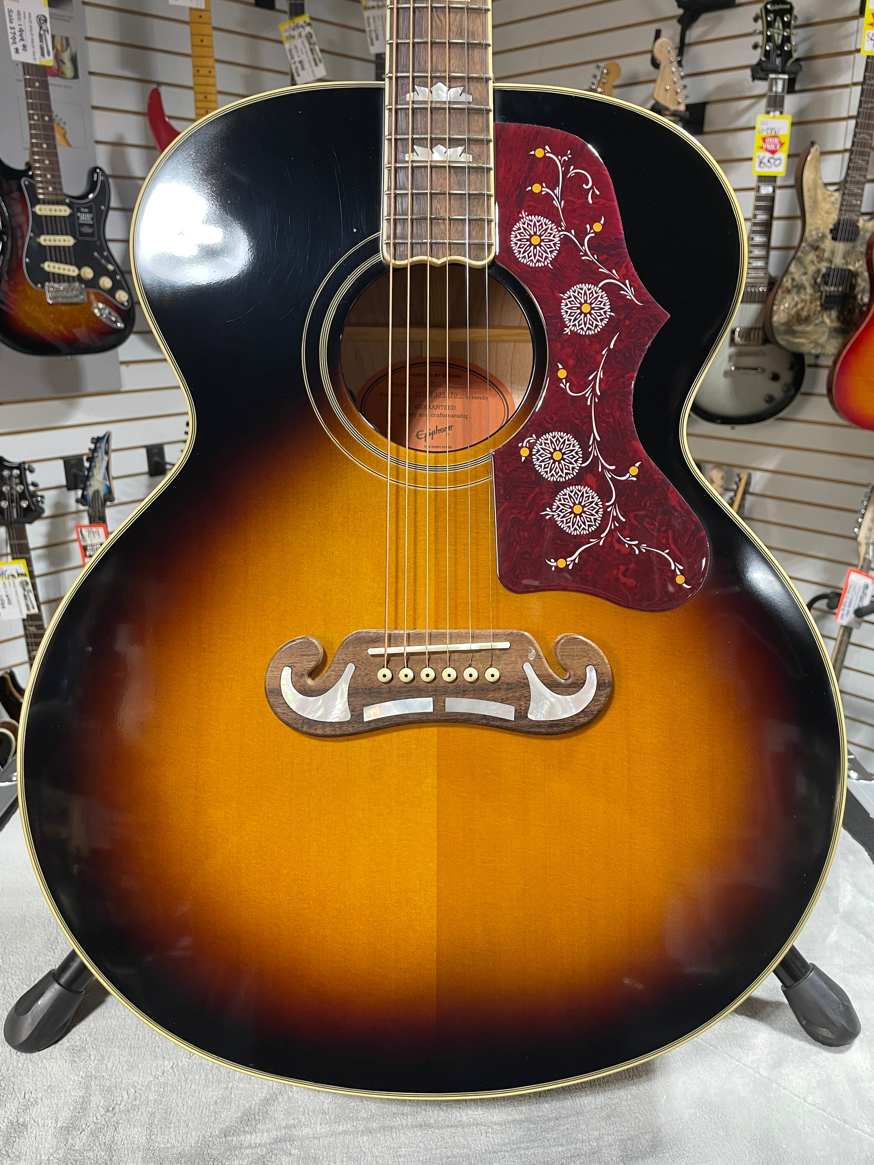 Epiphone J-200 Acoustic Guitar - Aged Vintage Sunburst Gloss w/OHSC & PLEK*D #570