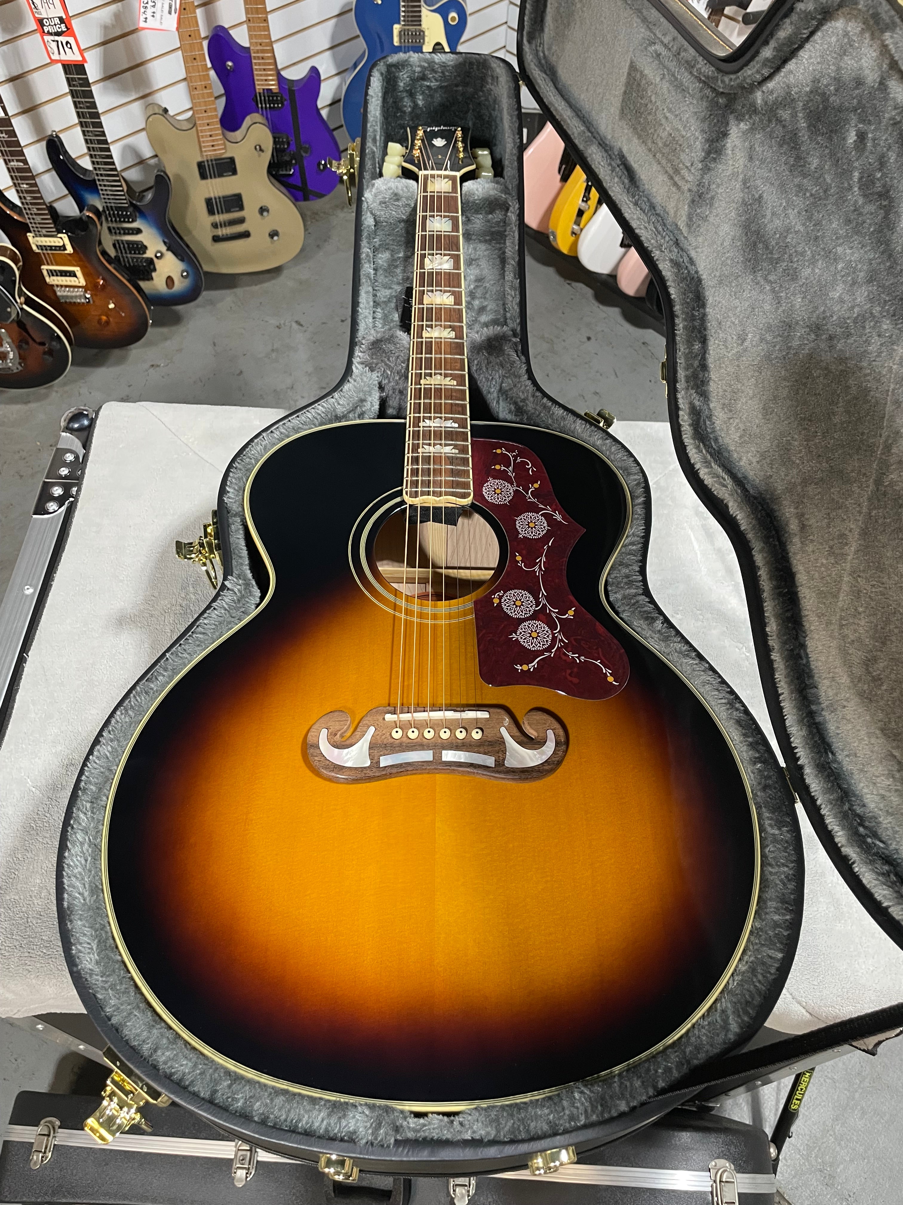 Epiphone J-200 Acoustic Guitar - Aged Vintage Sunburst Gloss w/OHSC & PLEK*D #570