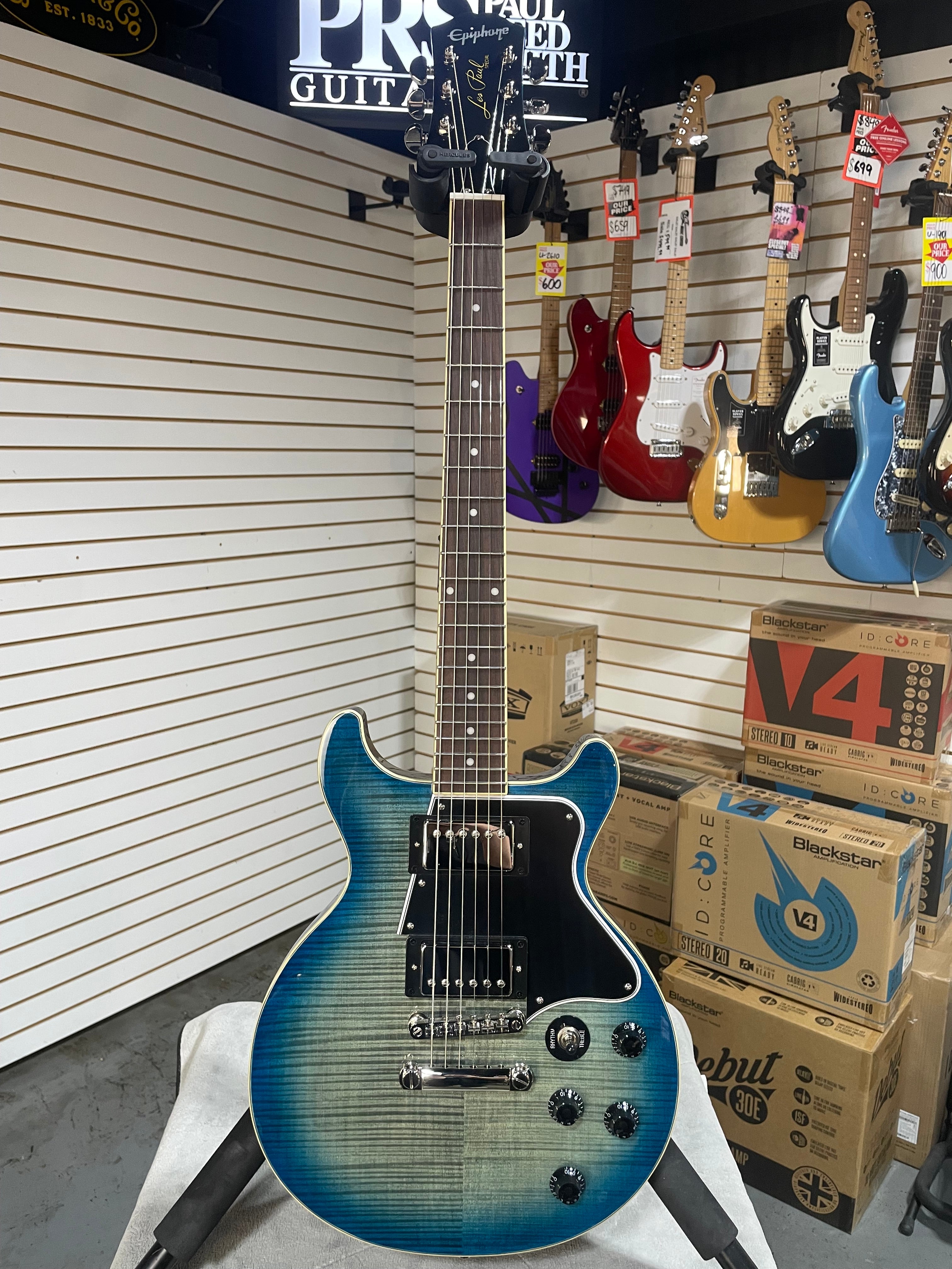 Epiphone Les Paul Special Double Cut Figured Electric Guitar - Ocean Water w/ Gigbag & PLEK*D #496