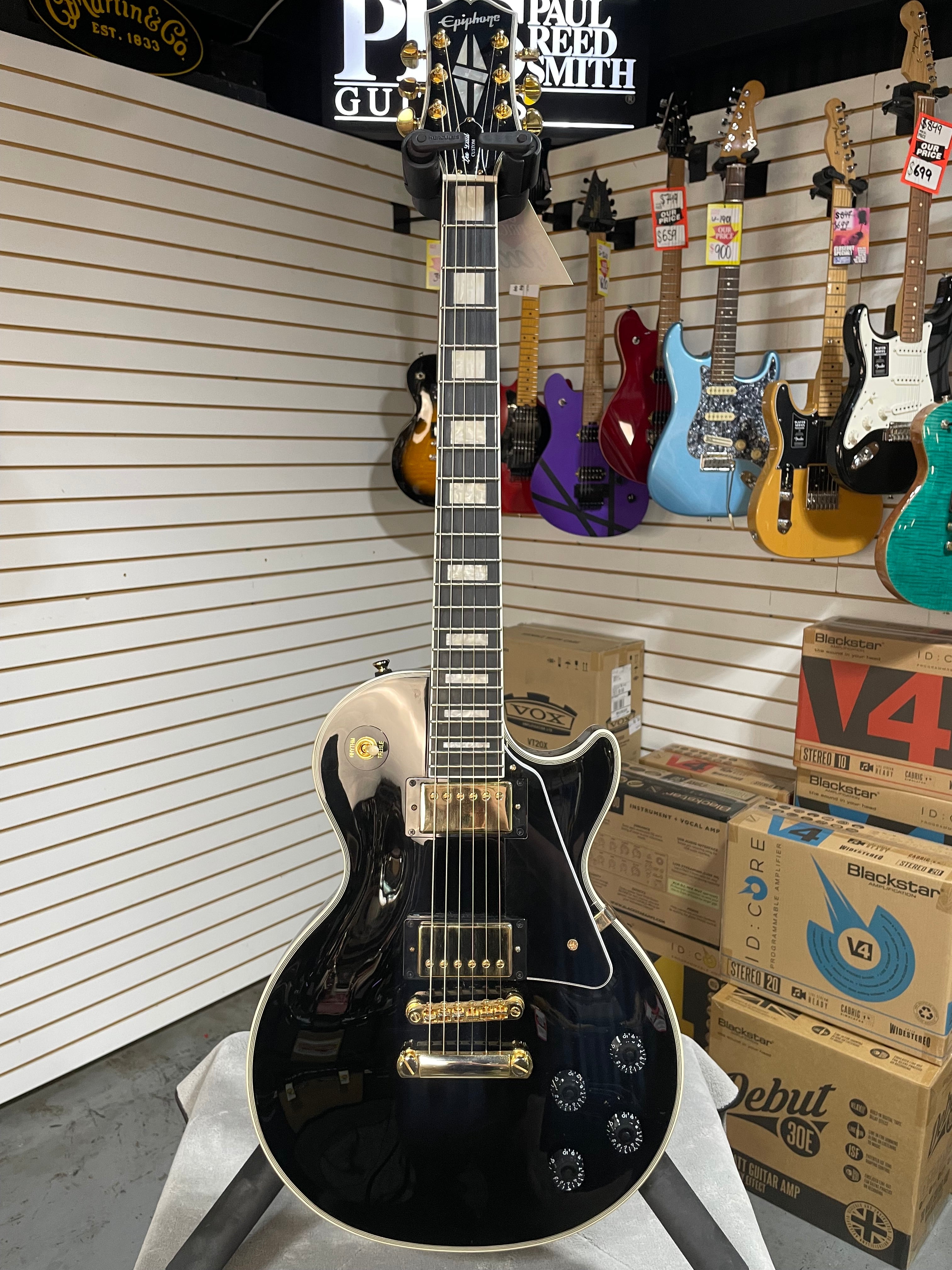 Epiphone Les Paul Custom Ebony w/Crossrock Hardshell Case | C&M