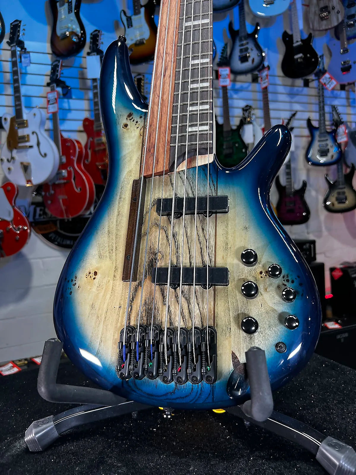 Ibanez Bass Workshop SRAS7 Ashula 7-string Bass Guitar - Cosmic Blue Starburst Shipping 474 GET PLEK’D Free!