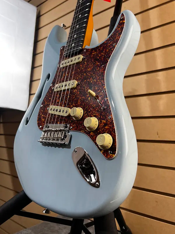 American Professional II Thinline Stratocaster Electric Guitar - Transparent Daphne Blue #035