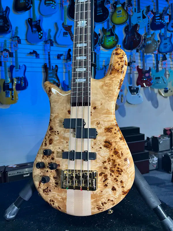 Spector Euro 4 LX Left Handed Bass Guitar - Poplar Burl Natural Gloss, Lefty, w Spector Bag, Get Plek'd Free! 313