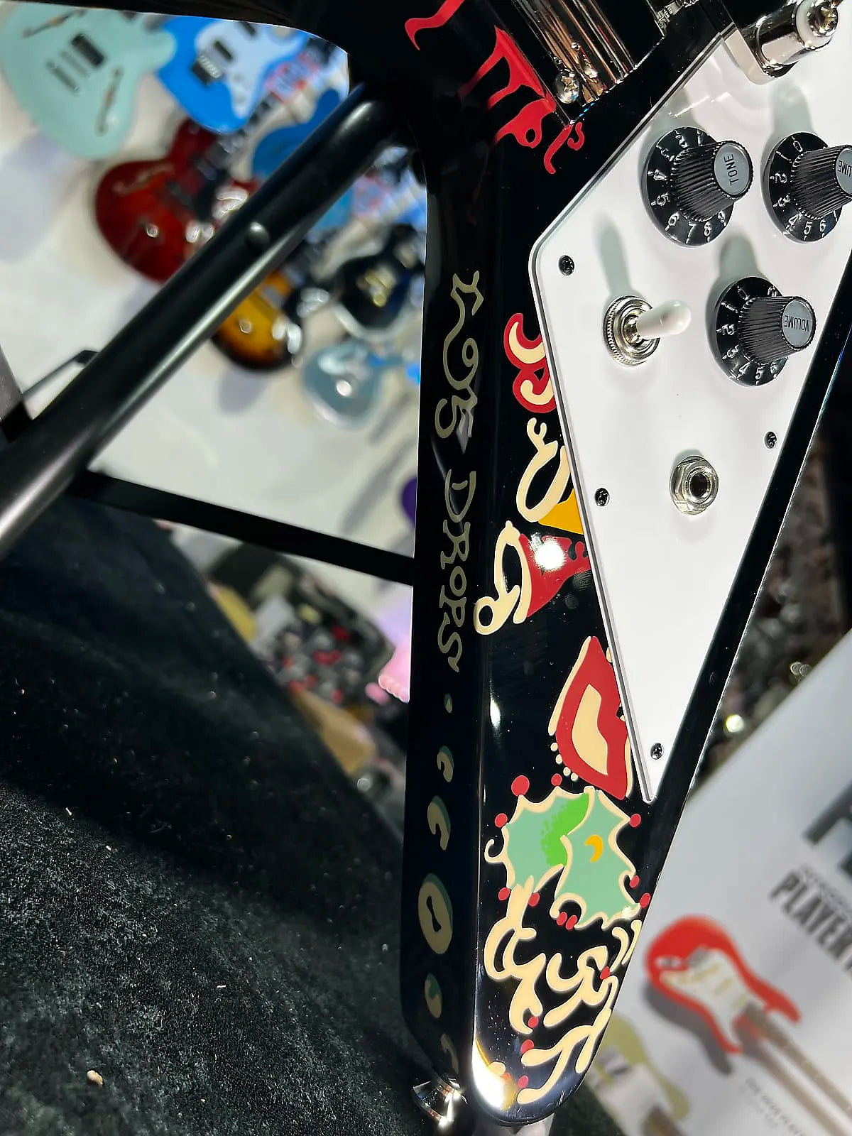 Epiphone Jimi Hendrix "Love Drops" Flying V Electric Guitar - Ebony - GET PLEK’D Free! 582