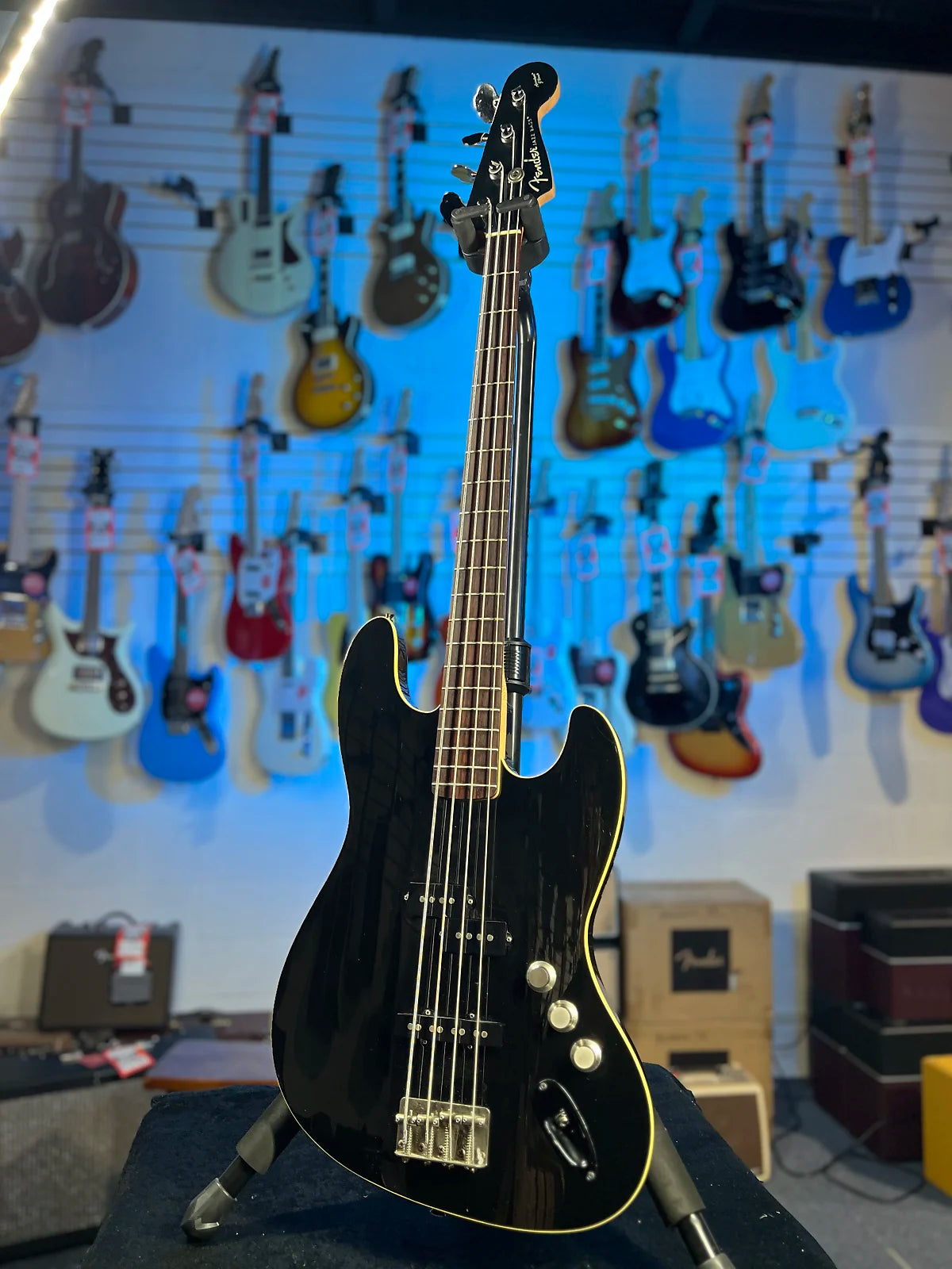 Used Fender AJB Aerodyne Jazz Bass - Black, Crafted in Japan, Plek'd!