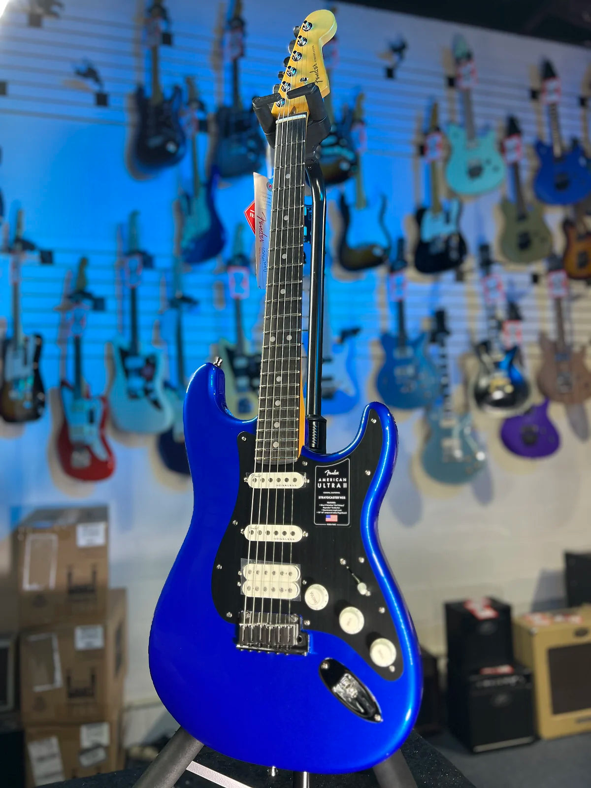 Fender American Ultra II Stratocaster HSS Electric Guitar - Noble Blue, Ebony Fingerboard, with Case, Free Ship 972