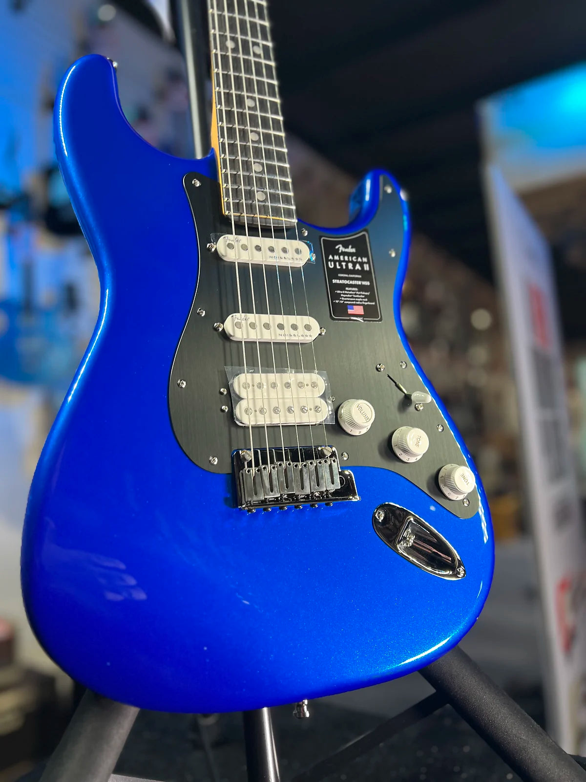 Fender American Ultra II Stratocaster HSS Electric Guitar - Noble Blue, Ebony Fingerboard, with Case, Free Ship 972