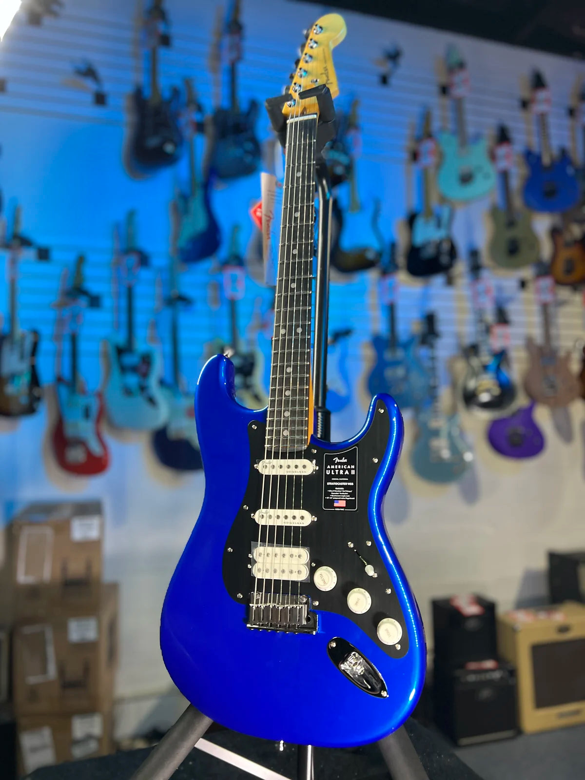 Fender American Ultra II Stratocaster HSS Electric Guitar - Noble Blue, Ebony Fingerboard, with Case, Free Ship 972