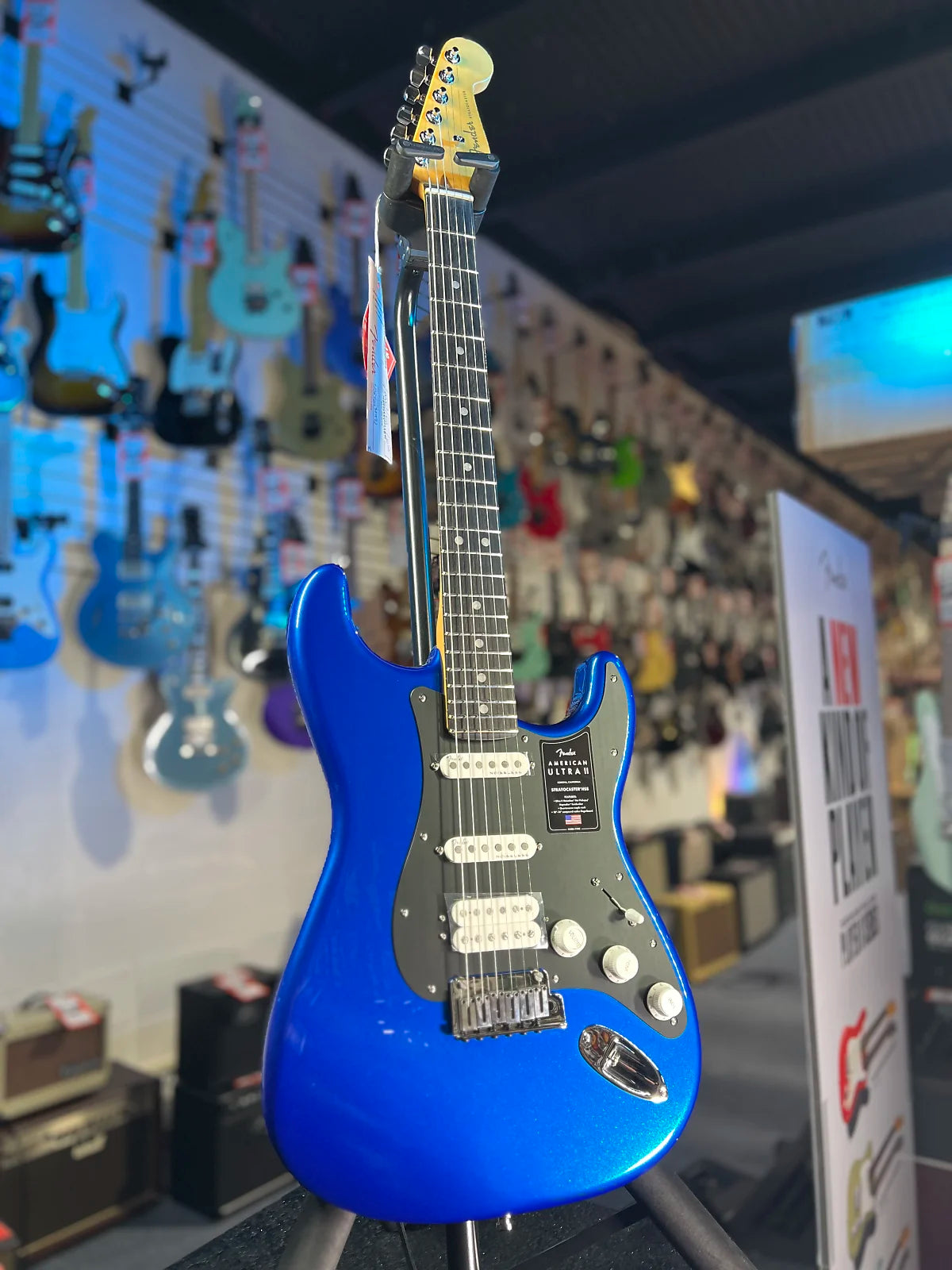 Fender American Ultra II Stratocaster HSS Electric Guitar - Noble Blue, Ebony Fingerboard, with Case, Free Ship 972