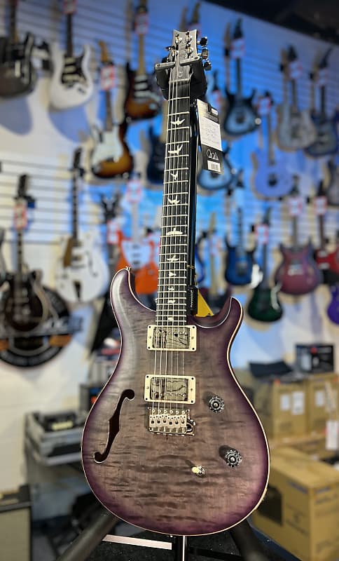 PRS CE 24 Semi-Hollow Electric Guitar  - Satin Faded Gray Black Purple Burst w/ Purple Back, Ebony, 57/08 443 GET PLEK'D!