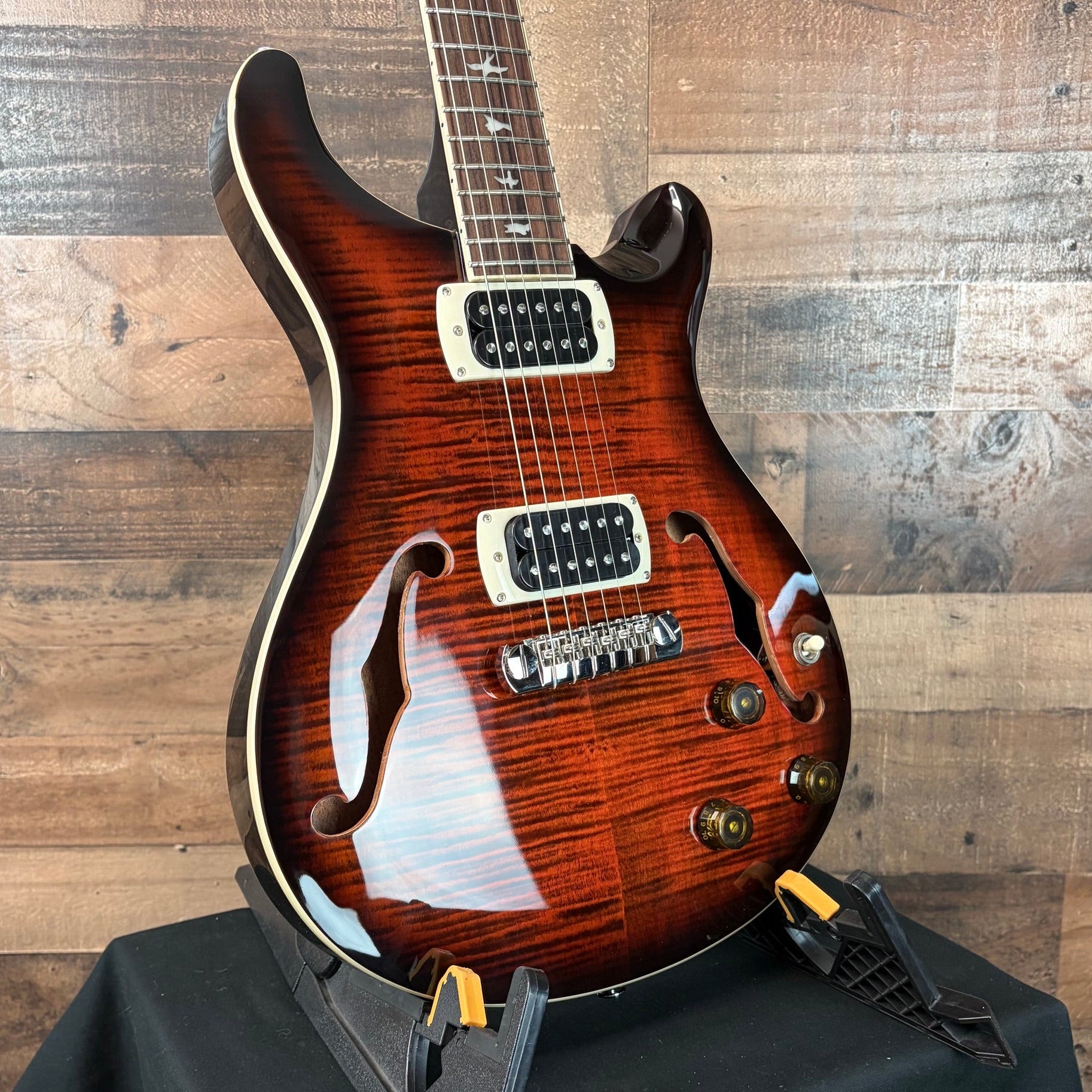 PRS SE Flat Back Hollowbody I Piezo Orange Tiger Smokeburst