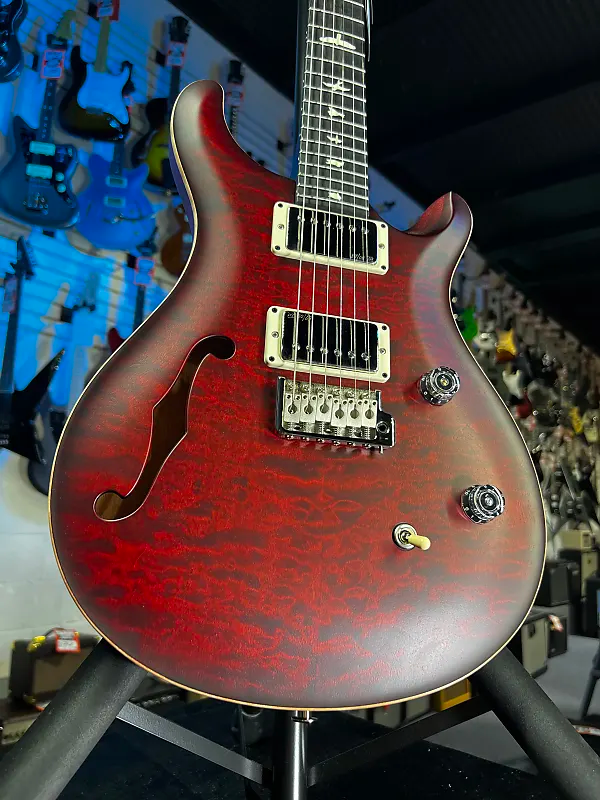 PRS CE 24 Semi-Hollow Electric Guitar - Satin Fire Red Burst w/ Red Back, Ebony, 57/08 309 GET PLEK'D! 143