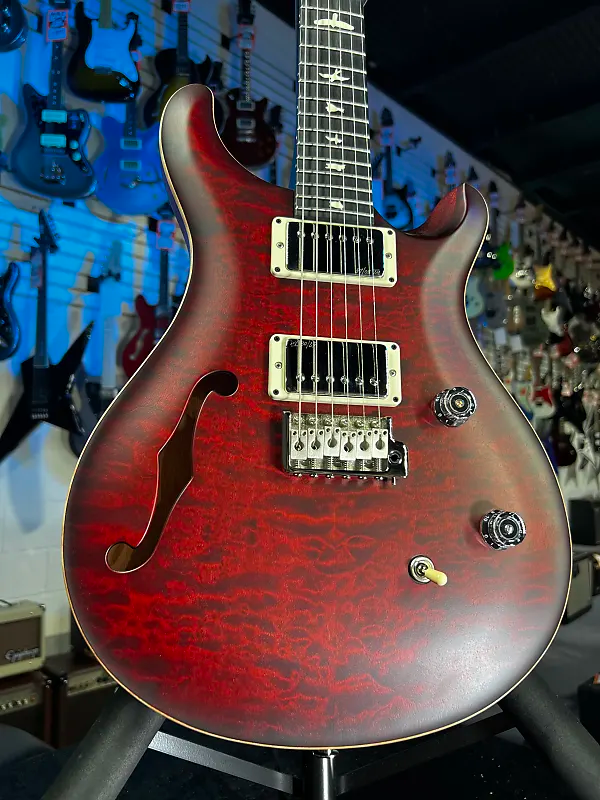 PRS CE 24 Semi-Hollow Electric Guitar - Satin Fire Red Burst w/ Red Back, Ebony, 57/08 309 GET PLEK'D! 143