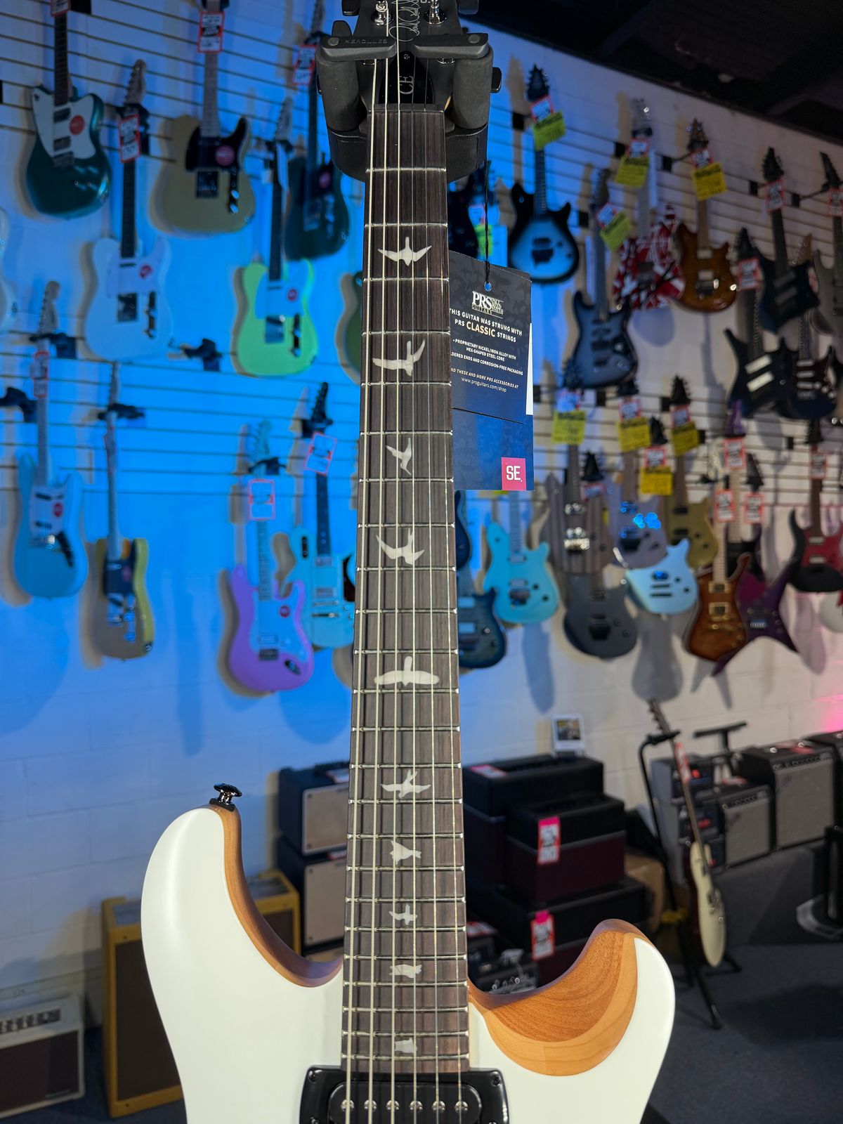 PRS SE CE 24 Satin - Flat White Top, C&M Exclusive - Black / Smoked Hardware # 555