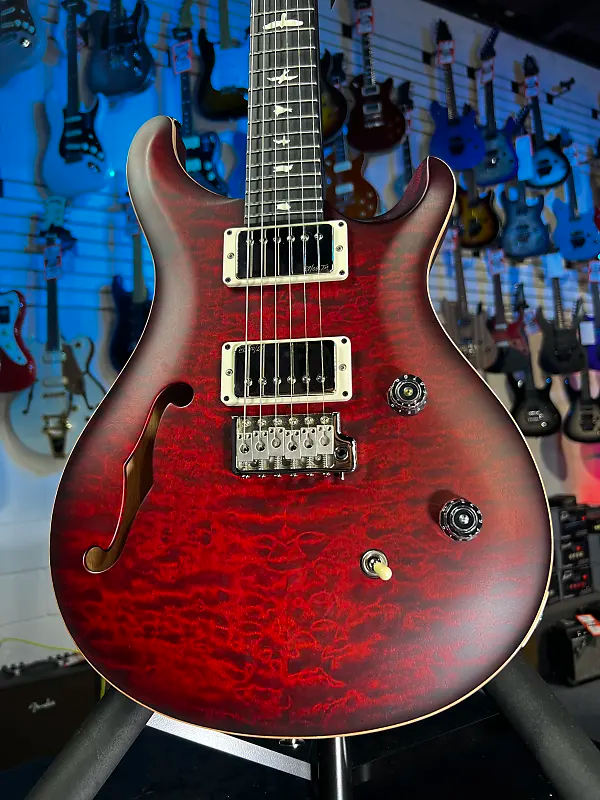 PRS CE 24 Semi-Hollow Electric Guitar - Satin Fire Red Burst w/ Red Back, Ebony, 57/08 309 GET PLEK'D! 143