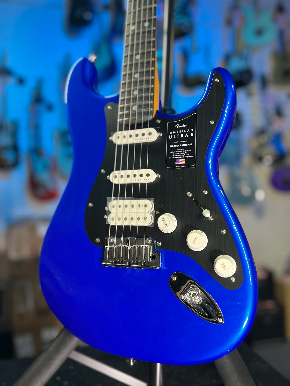 Fender American Ultra II Stratocaster HSS Electric Guitar - Noble Blue, Ebony Fingerboard, with Case, Free Ship 972