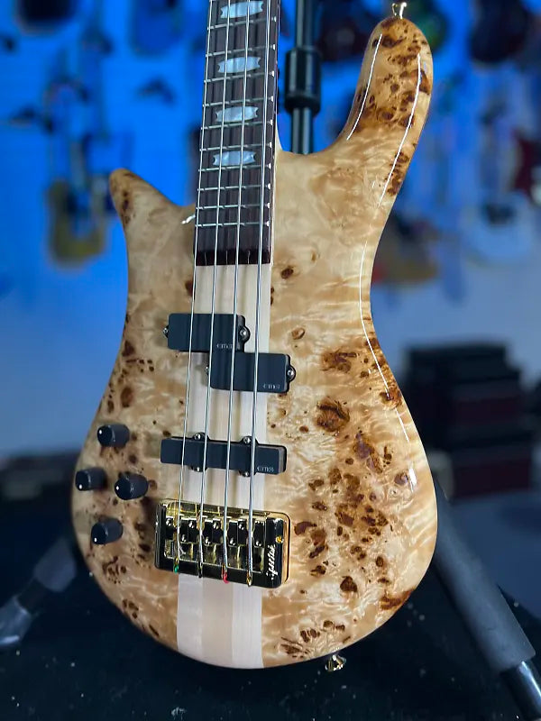 Spector Euro 4 LX Left Handed Bass Guitar - Poplar Burl Natural Gloss, Lefty, w Spector Bag, Get Plek'd Free! 313