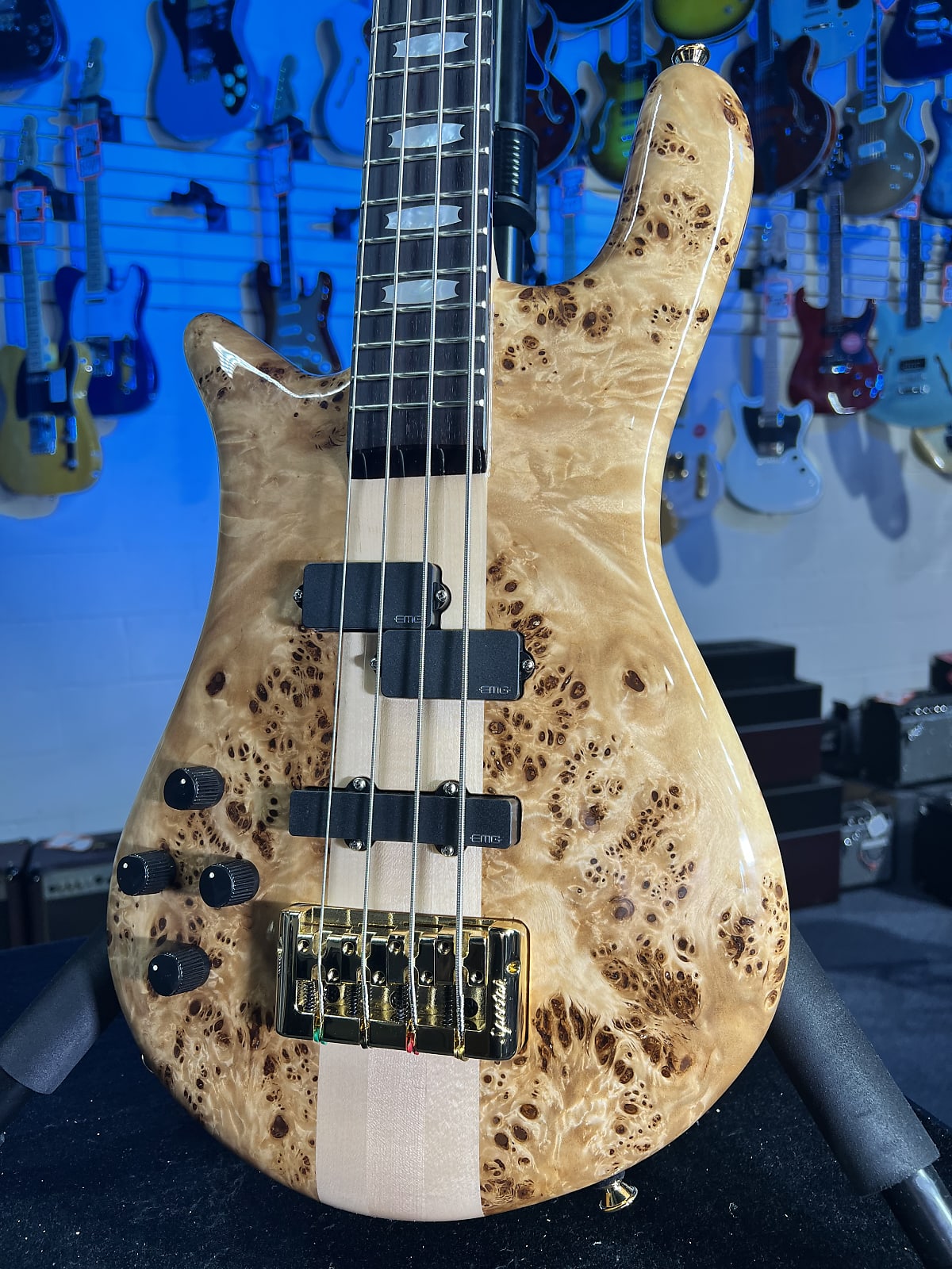Spector Euro 4 LX Left Handed Bass Guitar - Poplar Burl Natural Gloss, Lefty, w Spector Bag, Get Plek'd Free! 314