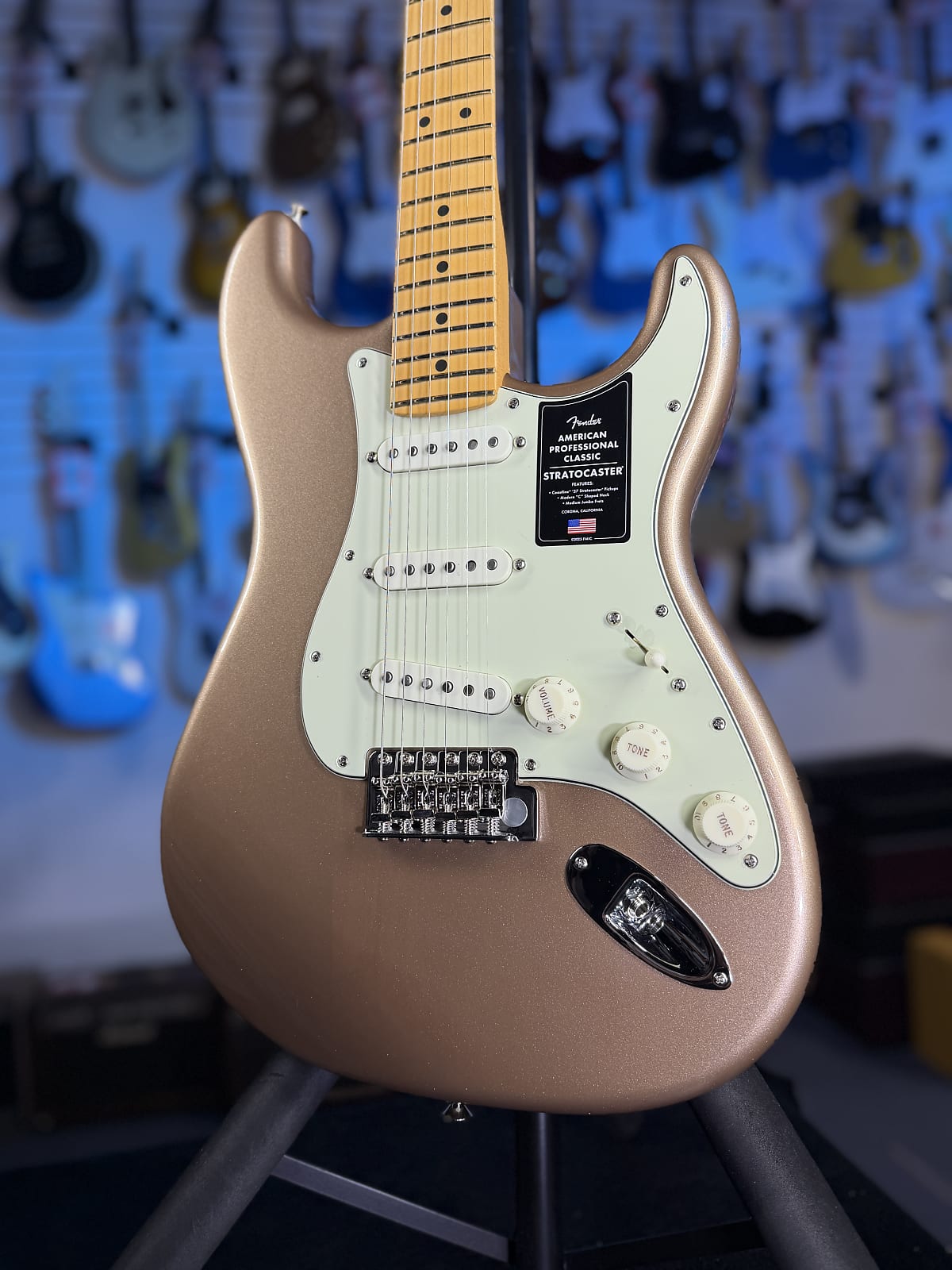 Fender American Professional Classic Stratocaster Electric Guitar - Faded Firemist Gold GET PLEK'D! 849