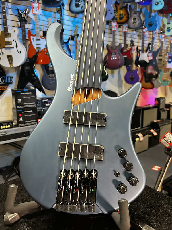 Ibanez Standard EHB1005F Fretless 5-string Bass Guitar - Arctic Ocean Matte 800 GET PLEK'D