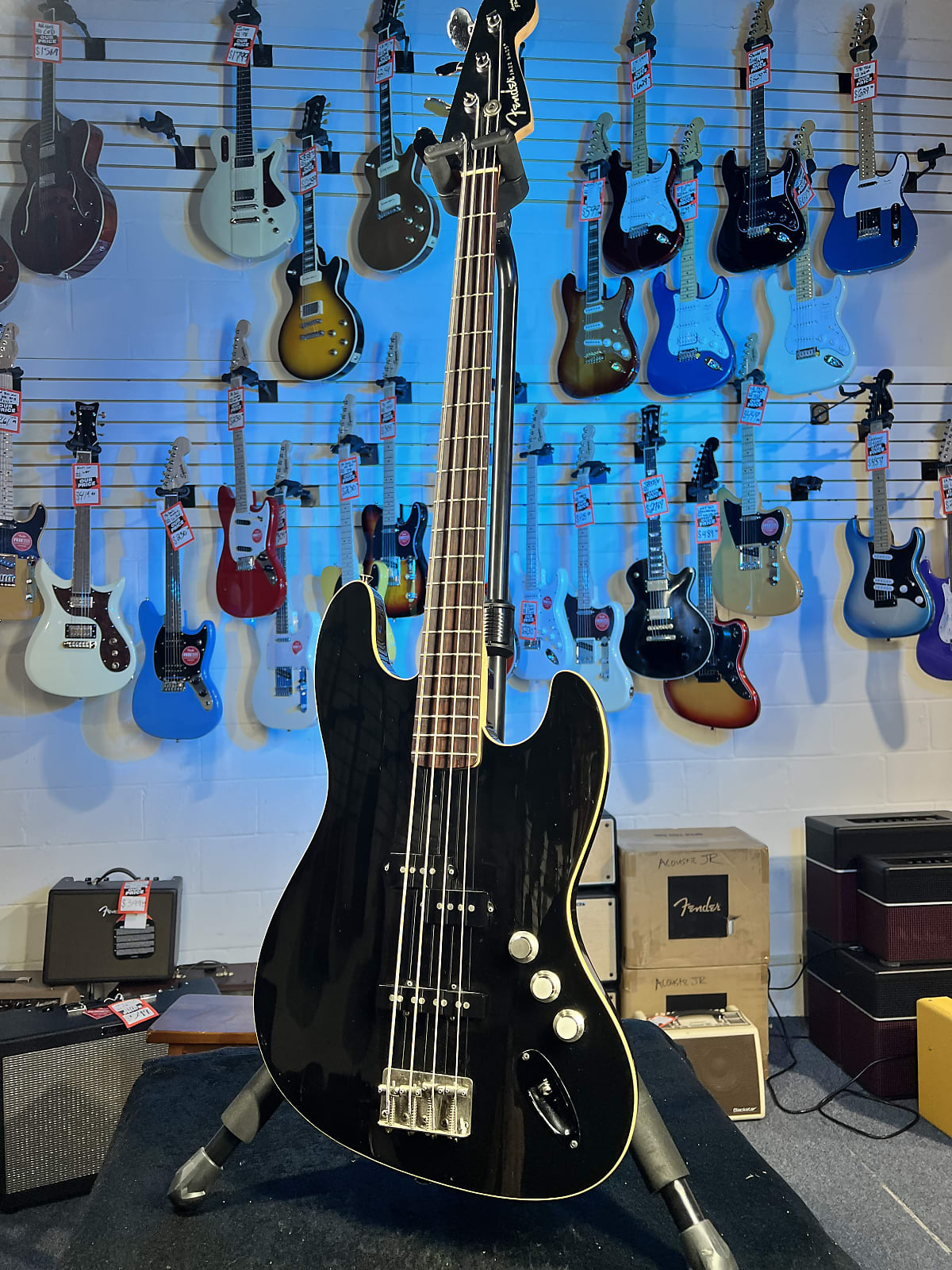 Used Fender AJB Aerodyne Jazz Bass - Black, Crafted in Japan, Plek'd!