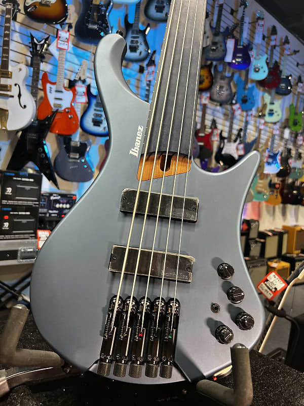 Ibanez Standard EHB1005F Fretless 5-string Bass Guitar - Arctic Ocean Matte 765 GET PLEK'D