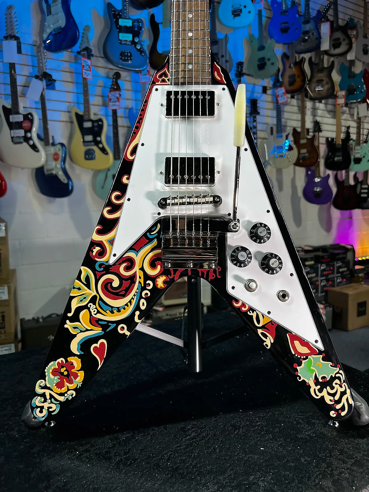 Epiphone Jimi Hendrix "Love Drops" Flying V Electric Guitar - Ebony - GET PLEK’D Free! 582