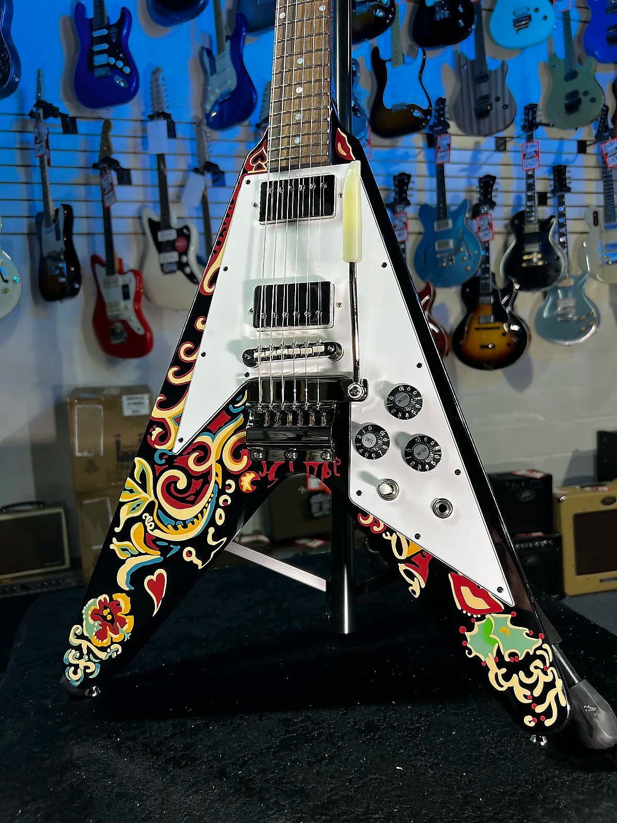 Epiphone Jimi Hendrix "Love Drops" Flying V Electric Guitar - Ebony - GET PLEK’D Free! 582