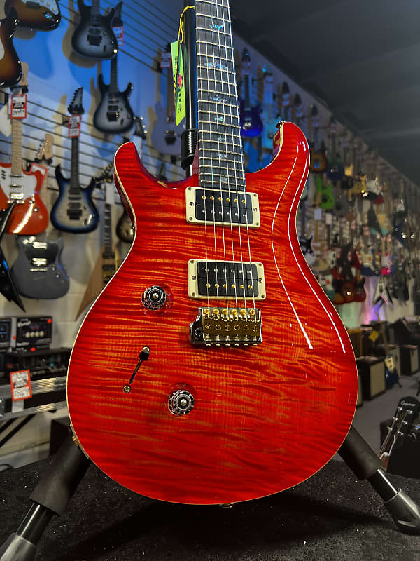 PRS Wood Library Custom 24 Lefty, One Piece Top, 10-Top Orange w Red Back, PRS Case Get Plekd 091