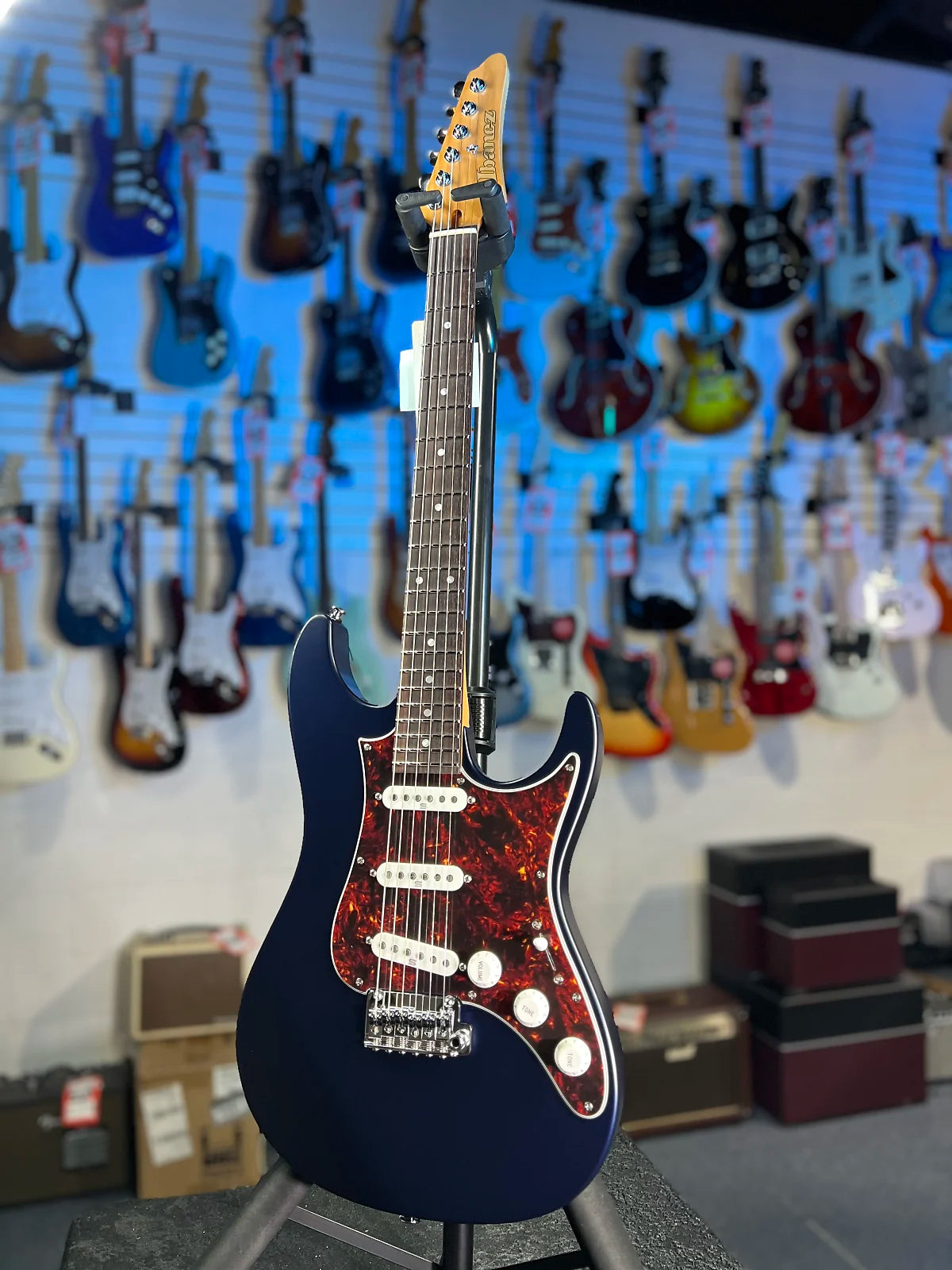 Ibanez Prestige AZ2203N Electric Guitar - Dark Tide Blue Flat with Ibanez Case, Get Plek'd! 047