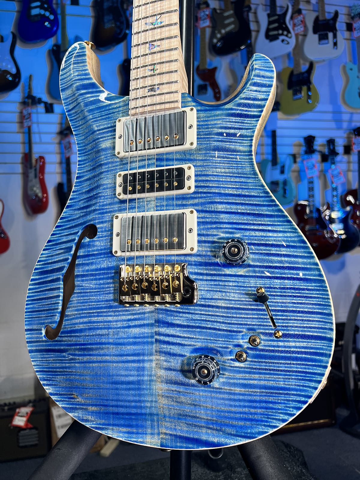 PRS 2025 Wood Library Special 22 Semi Hollow, Custom - Flame, Faded Blue Jean, Paisley Case, Signature Dealer / Get Plek'd! 741