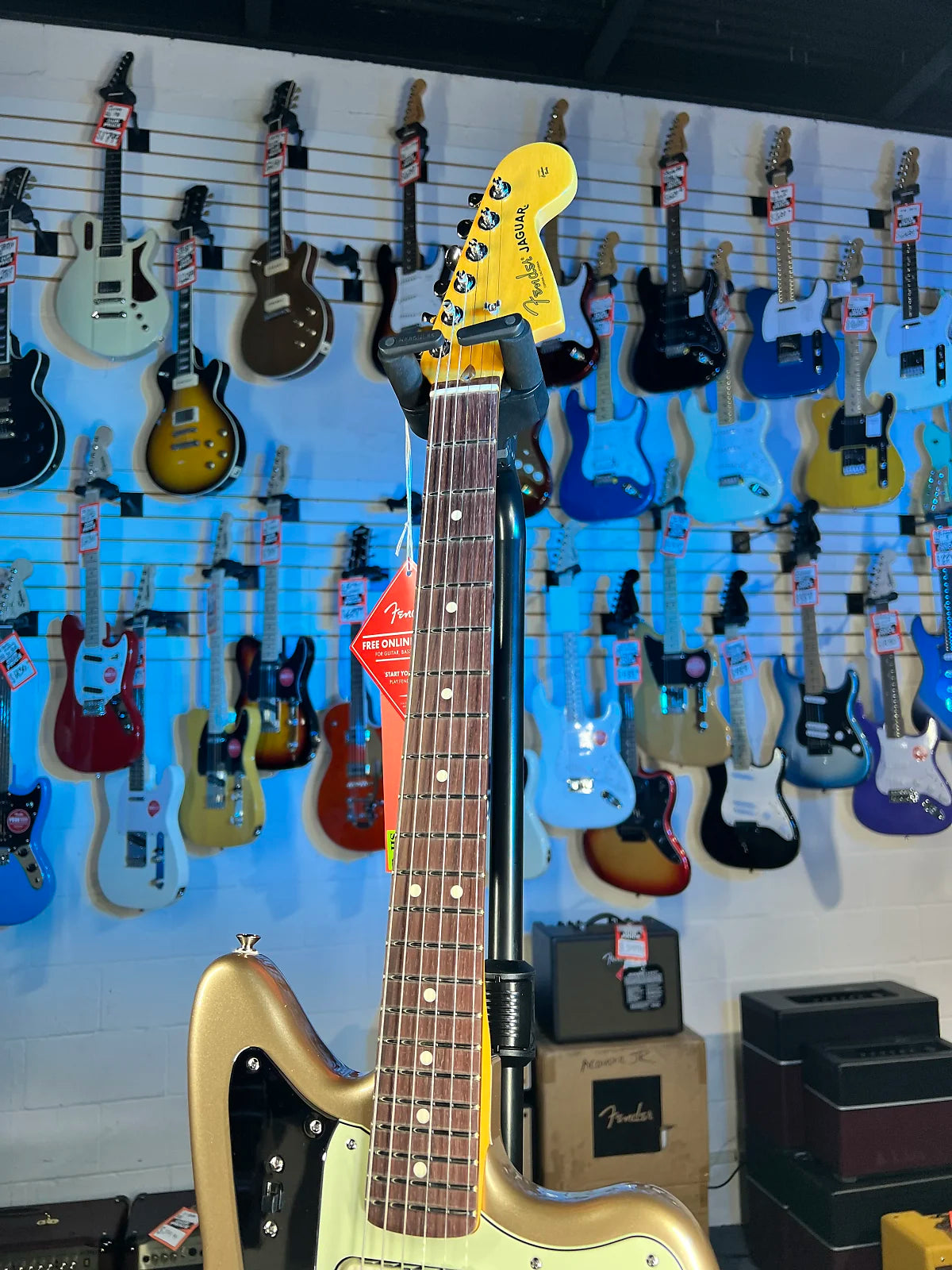 Fender American Professional Classic Jaguar Electric Guitar - Faded Firemist Gold w Gig Bag, Get Plek'd Free! 775