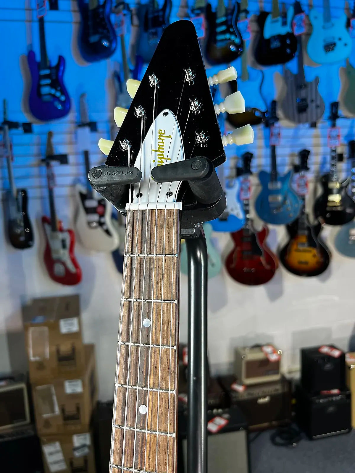 Epiphone Jimi Hendrix "Love Drops" Flying V Electric Guitar - Ebony - GET PLEK’D Free! 582
